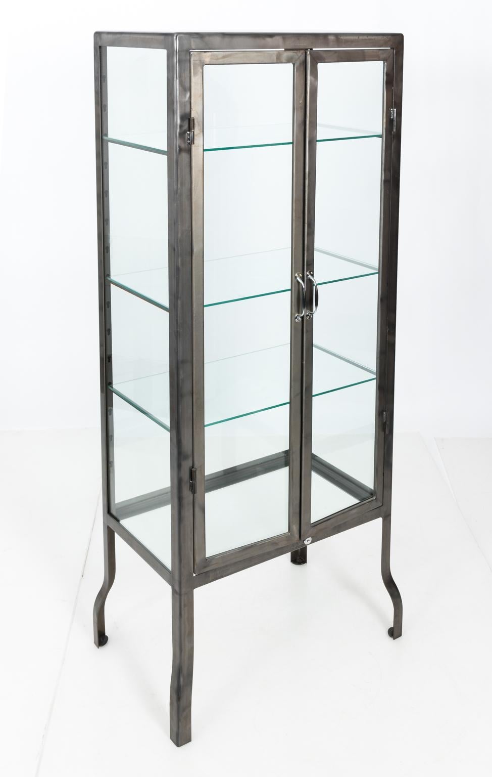 Industrial Steel and Glass Two Door Apothecary Cabinet In Good Condition In Stamford, CT