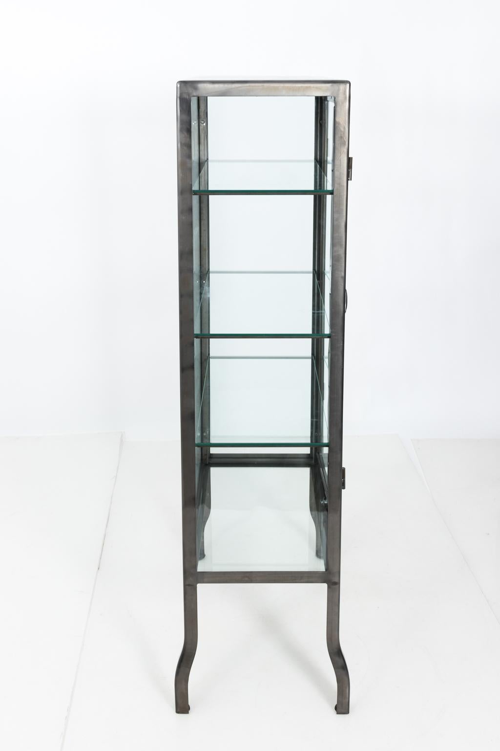 20th Century Industrial Steel and Glass Two Door Apothecary Cabinet