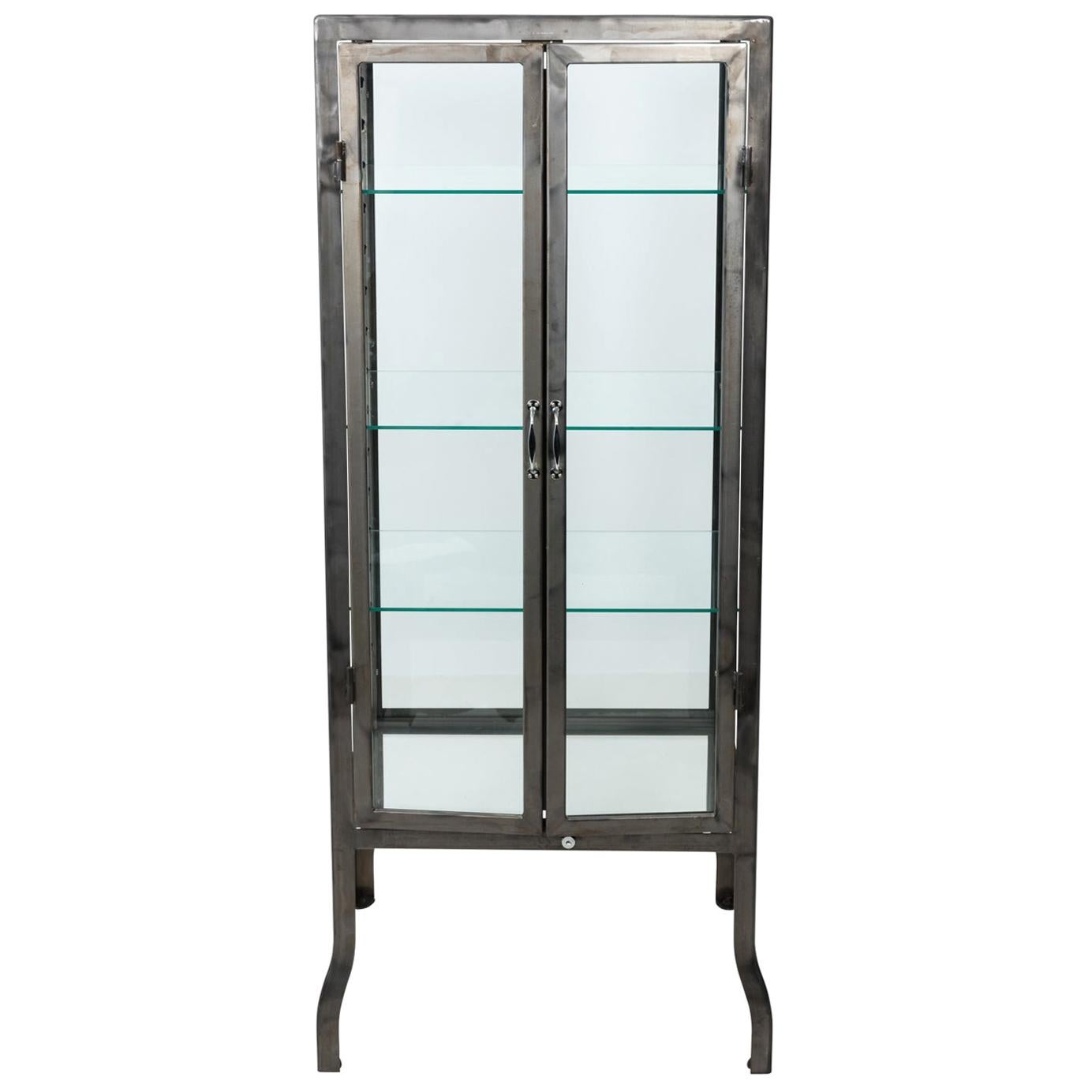 Industrial Steel and Glass Two Door Apothecary Cabinet