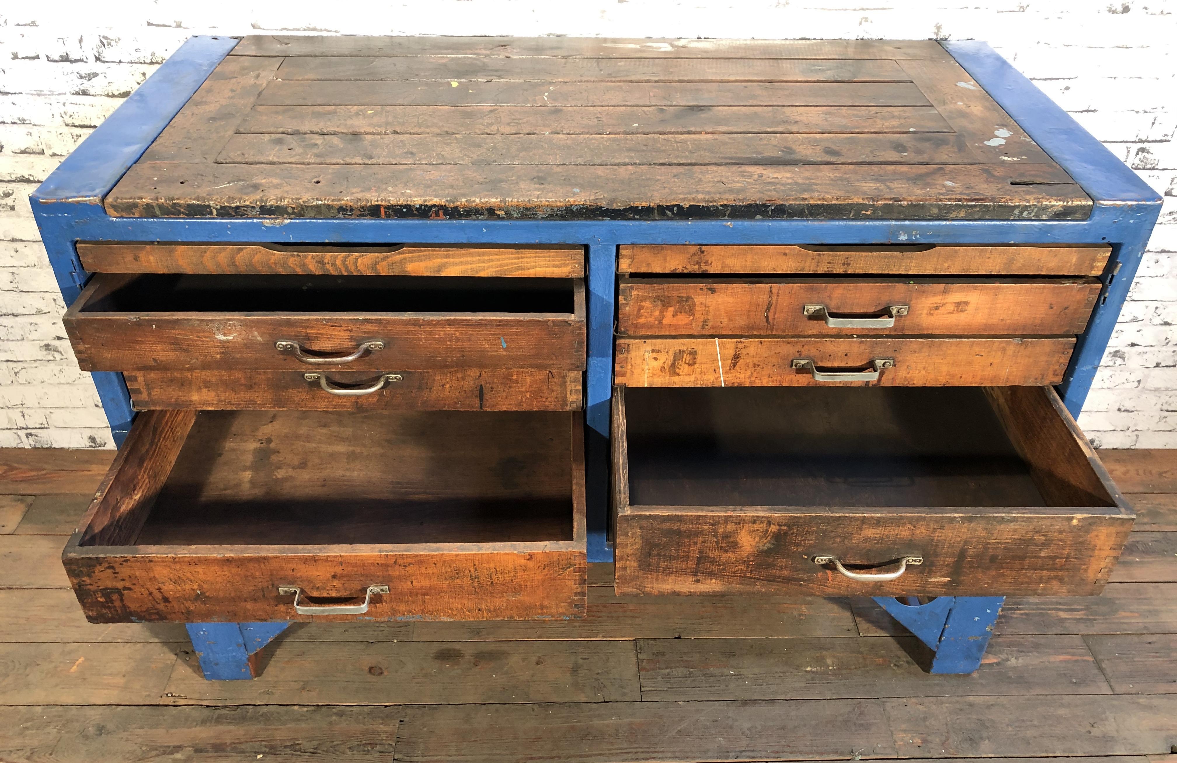Industrial Steel and Wood Chest of Drawers, 1950s In Good Condition In Kojetice, CZ