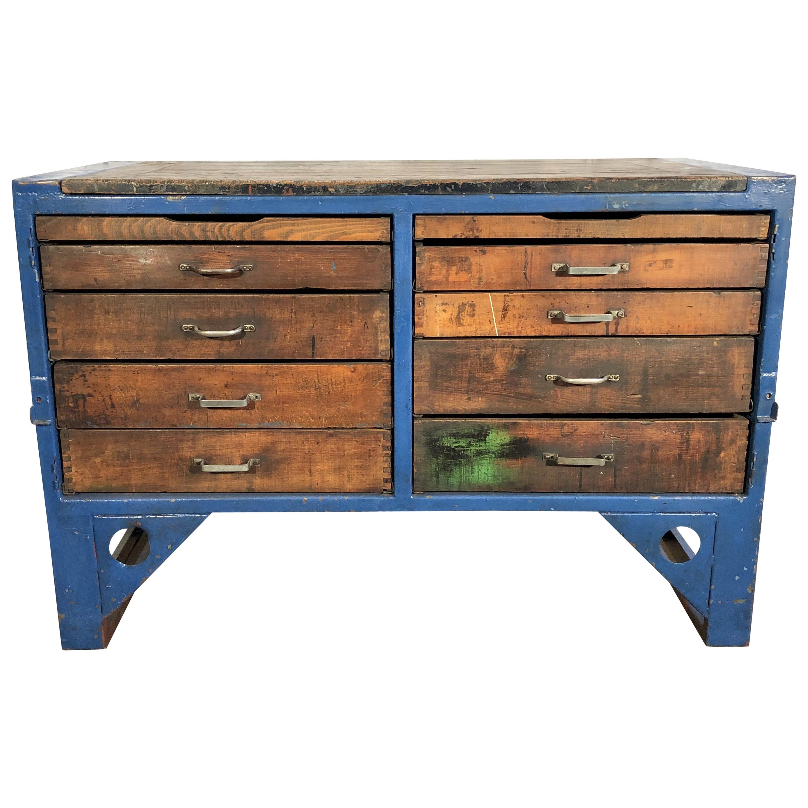 Industrial Steel and Wood Chest of Drawers, 1950s