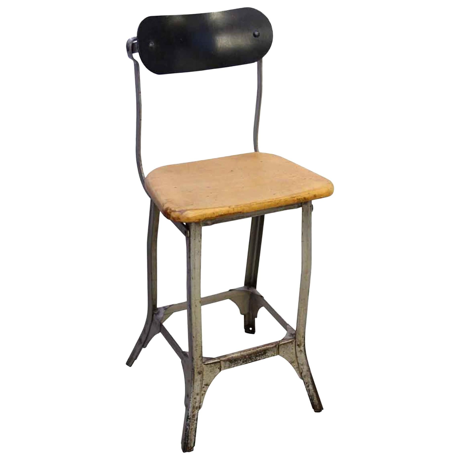 Industrial Steel and Wood Stool, 1940s