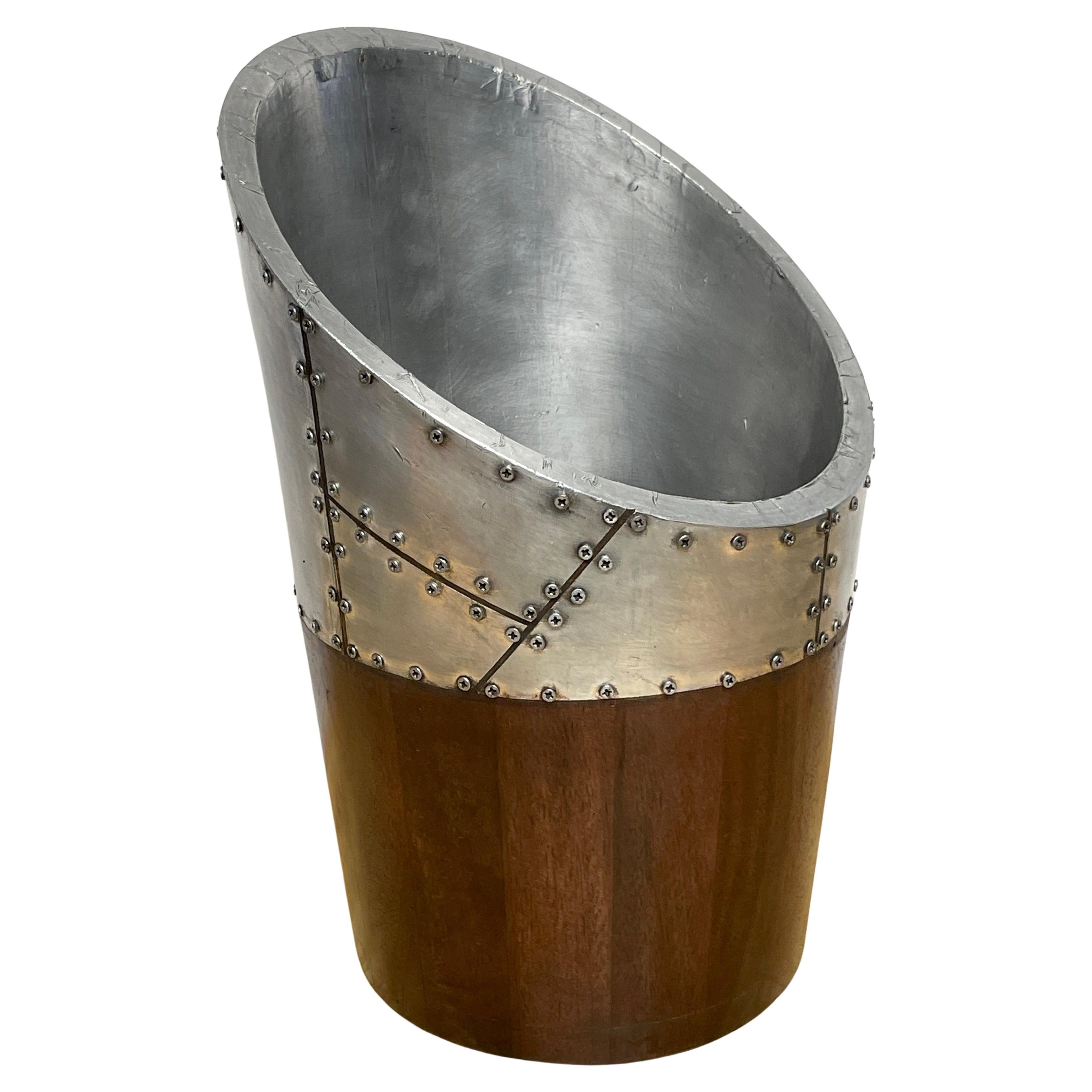 Industrial Steel Clad Hardwood Elliptical Wastepaper Basket/ Trash Can For Sale