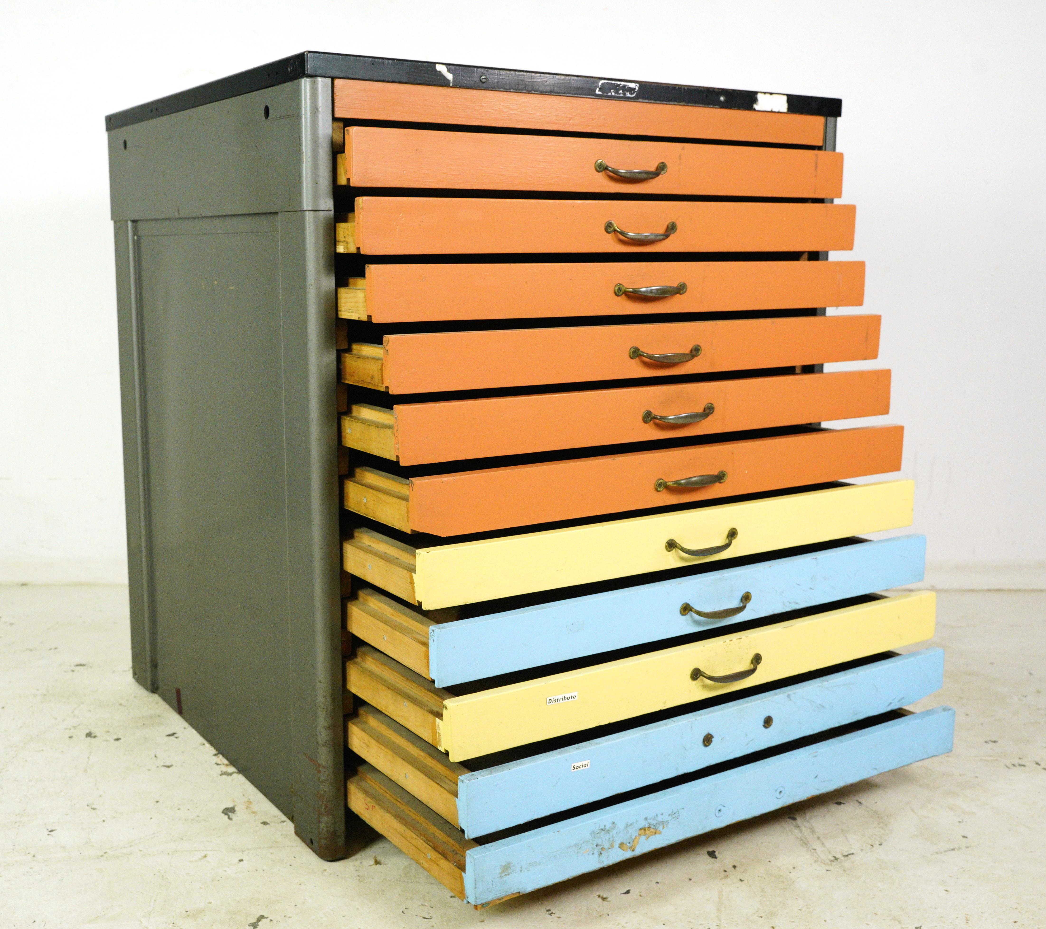 Industrial Steel Colorful 11 Drawer Map Cabinet Flat File 1