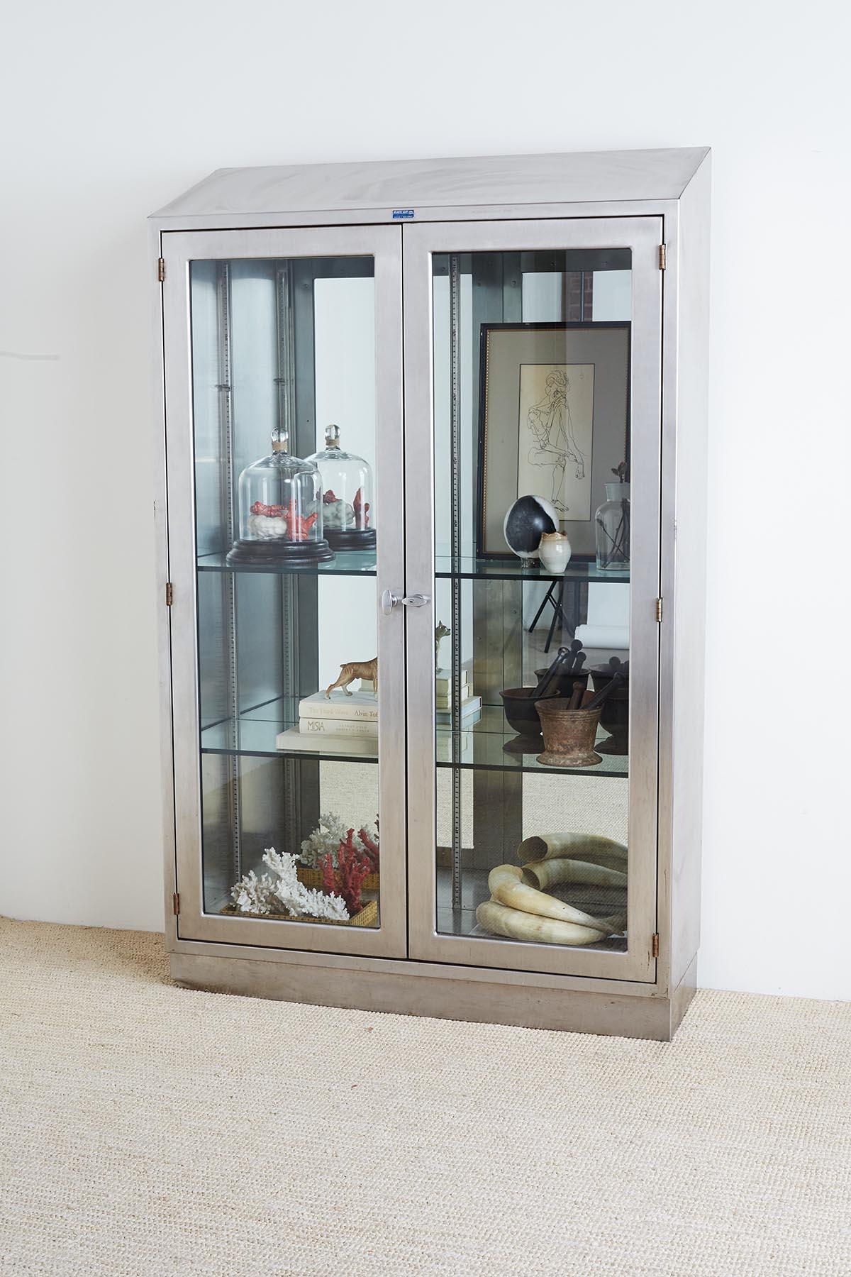 Industrial Steel Glass Door Apothecary Display Cabinet 1