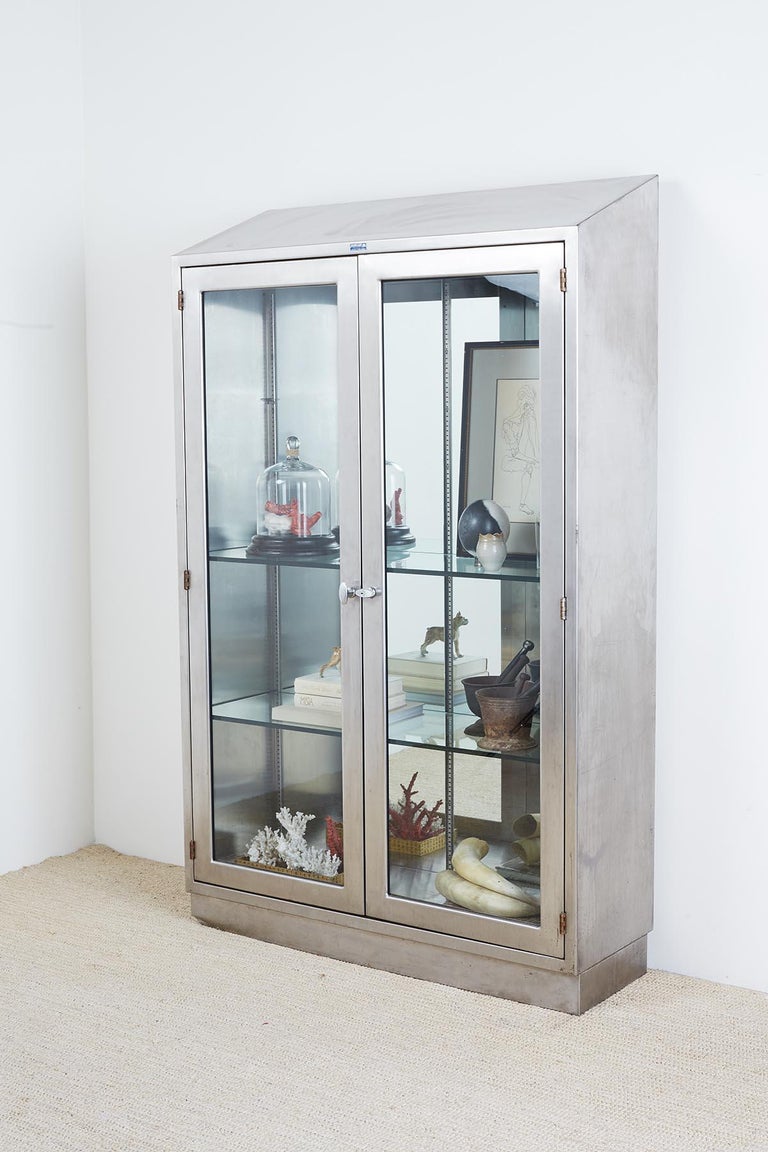 Industrial Steel Glass Door Apothecary Display Cabinet For Sale At