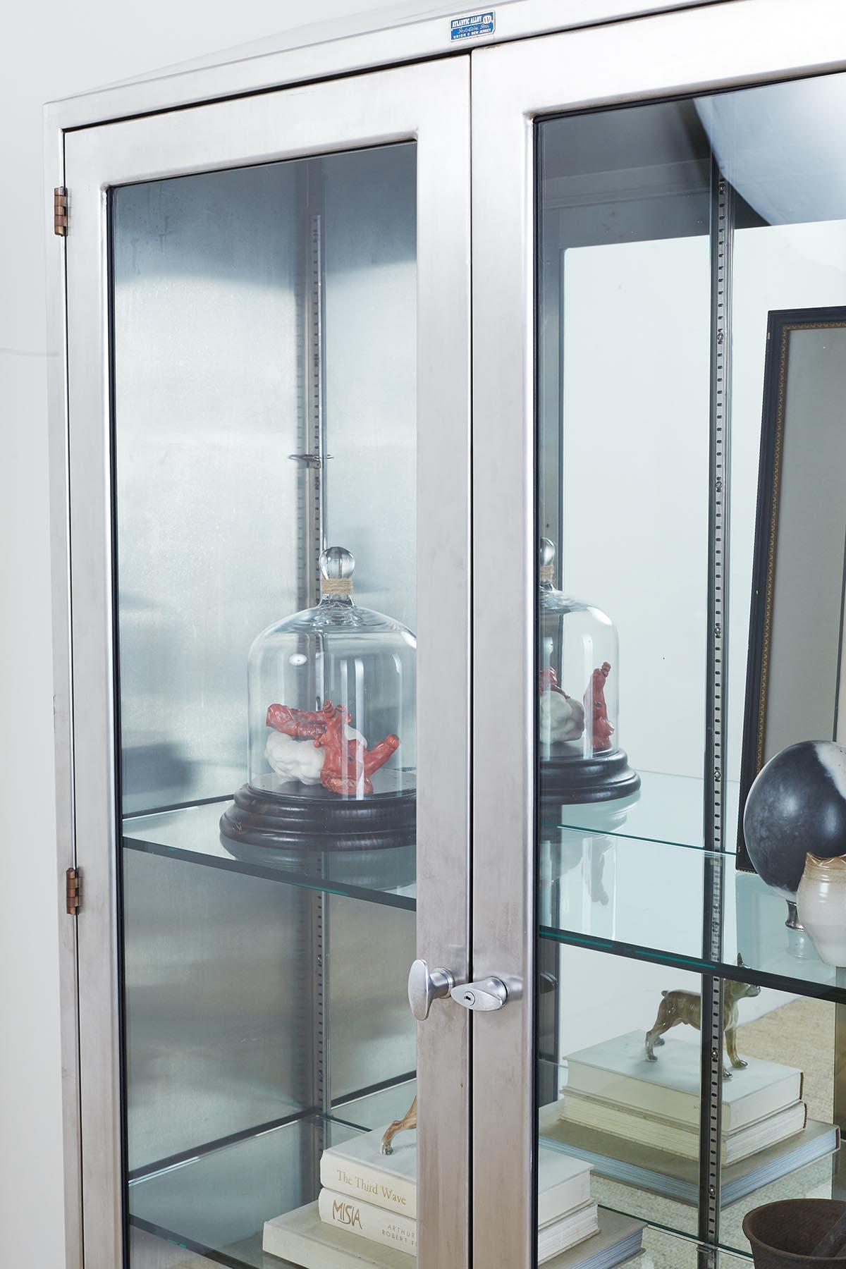 stainless steel bookcase with glass door