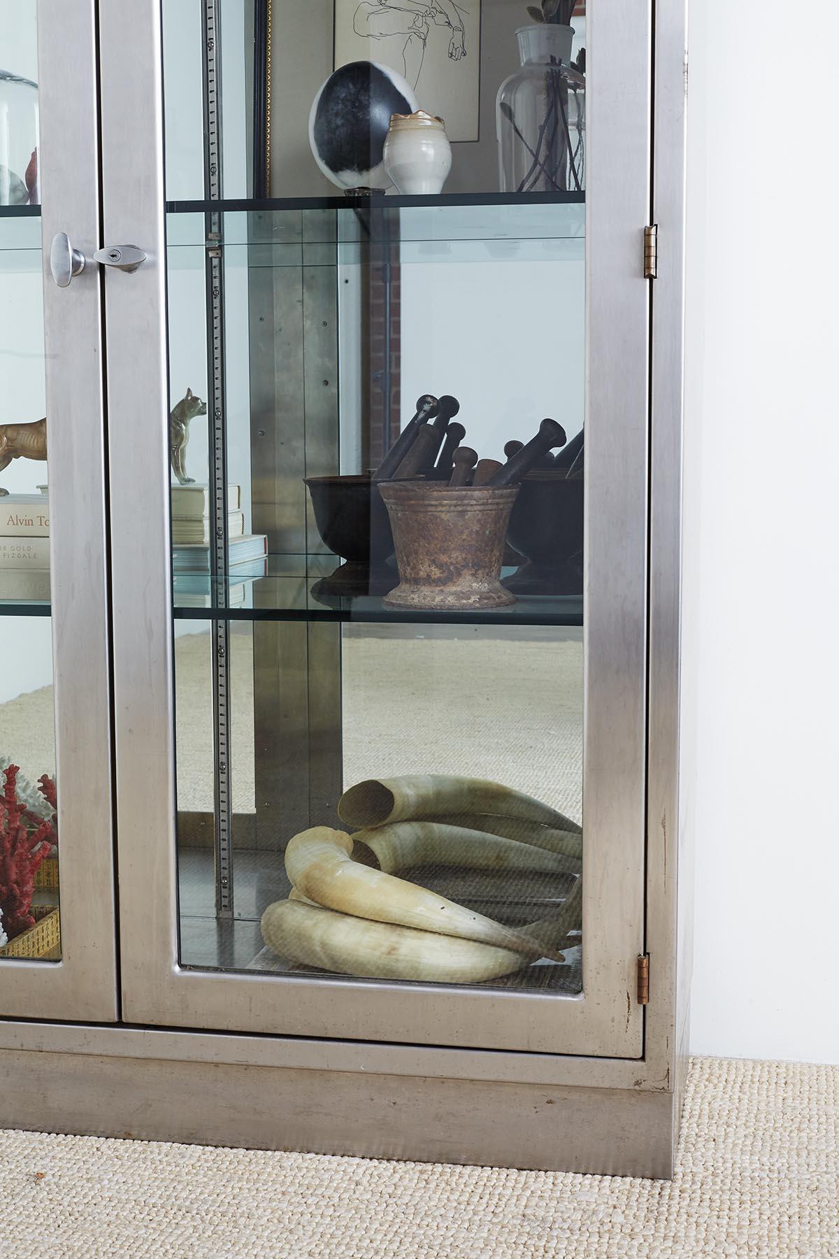 20th Century Industrial Steel Glass Door Apothecary Display Cabinet