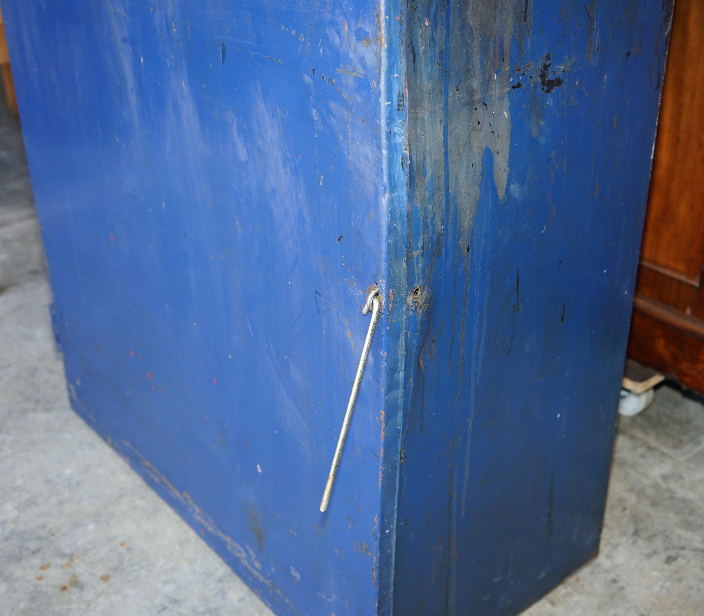 English Industrial Steel Large circa 1950s Metal Workers Paint Cupboard Very Rare Find For Sale