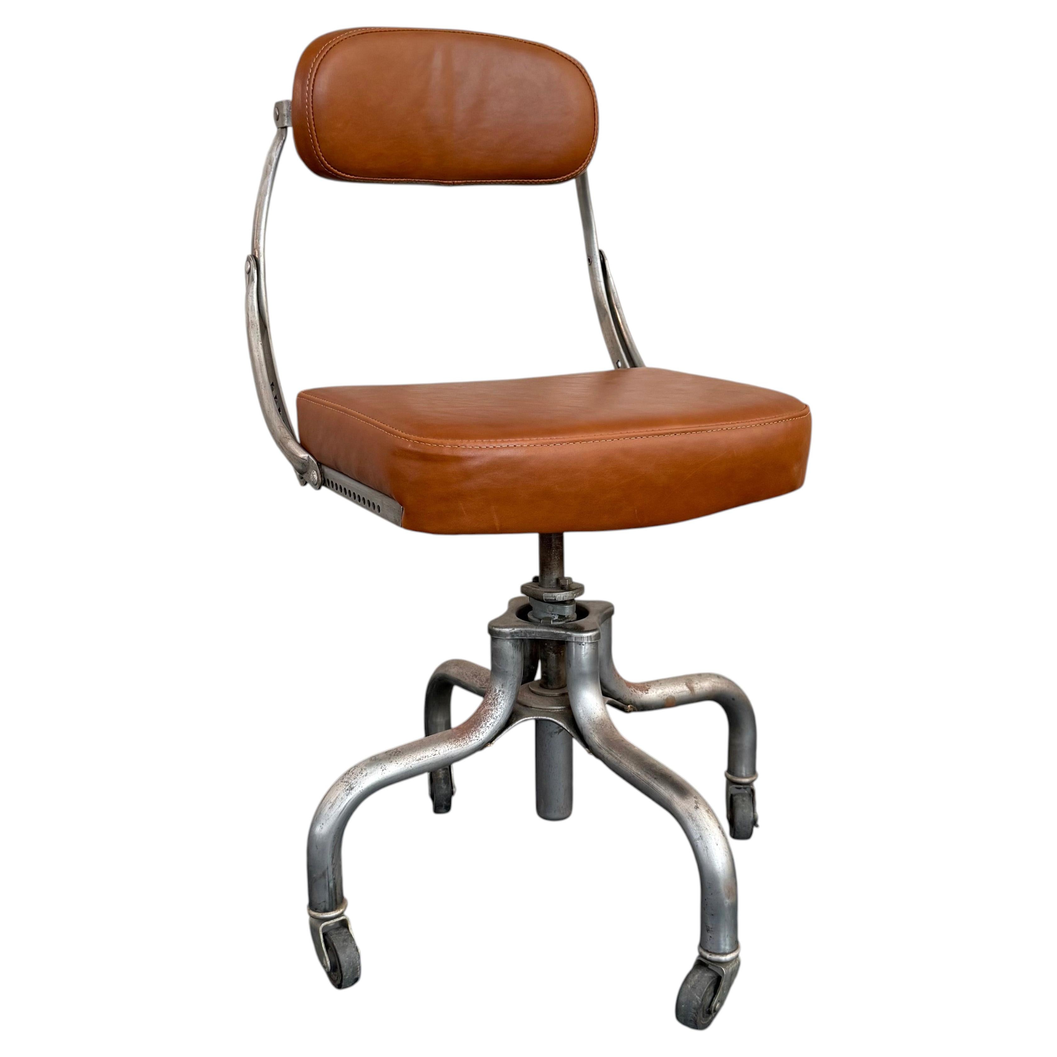 1930s DO/MORE・INDASTORIAL CHAIR USA Rare Vtg Antique Early DoMore Industrial Rolling Metal Plywood