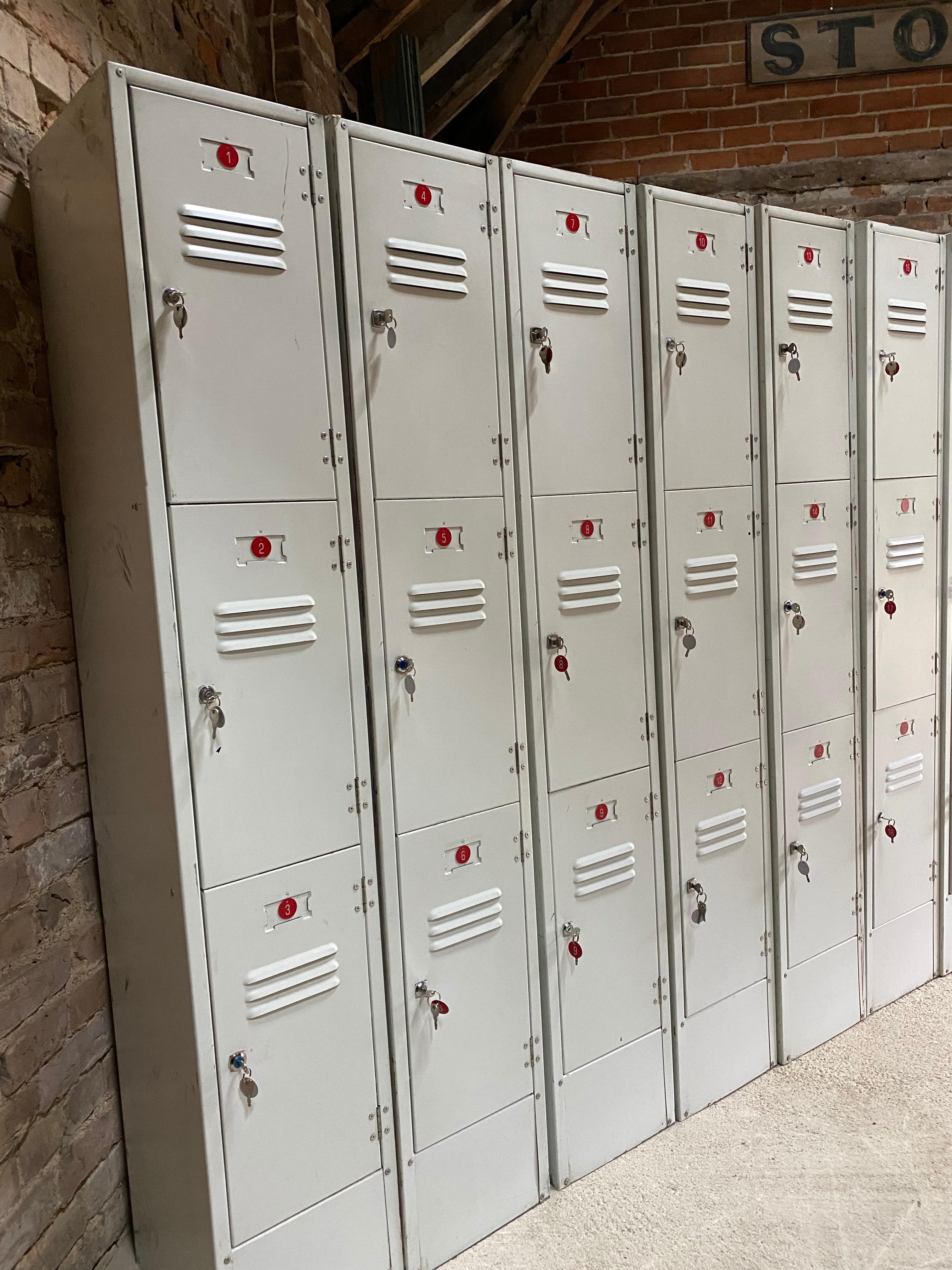 Late 20th Century Industrial Steel Lockers Loft Style Set of Seventeen with Forty Two Compartments