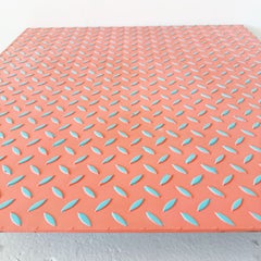 Industrial Steel Postmodern Low Coffee Table on Casters