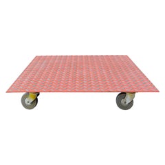Industrial Steel Postmodern Low Coffee Table on Casters