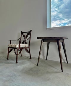 Tavolo / scrivania quadrata in acciaio industriale + sedia da salotto Ziggurat, set da 2