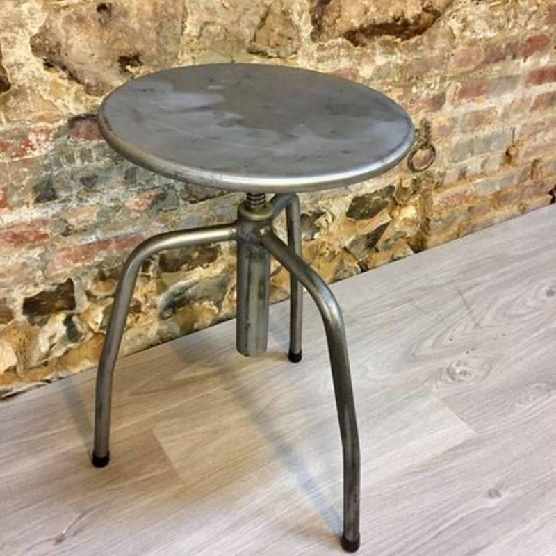 French  Industrial Steel Stool European Vintage