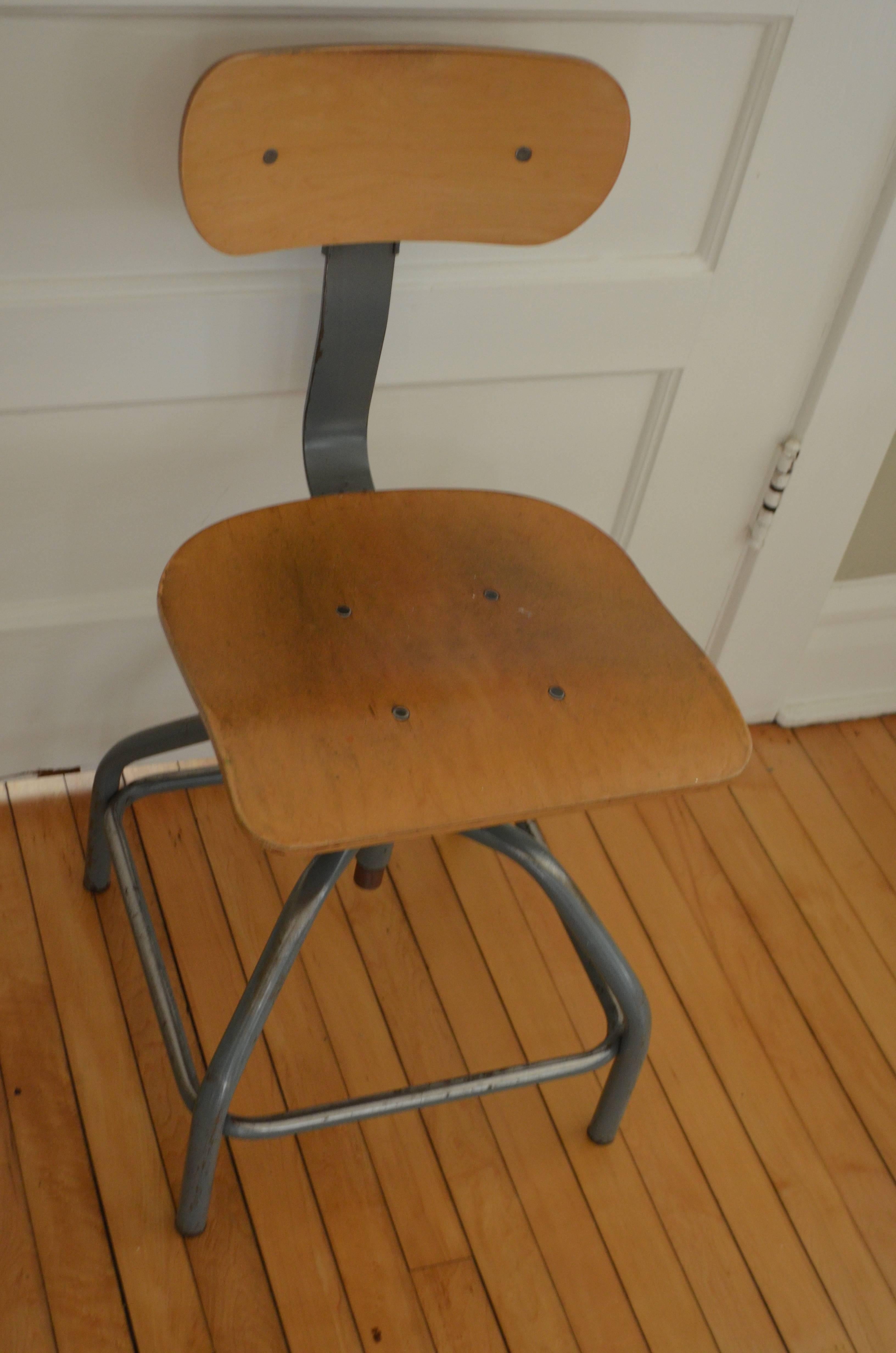 Industrial Steel Stool with Plywood Seat For Sale 5
