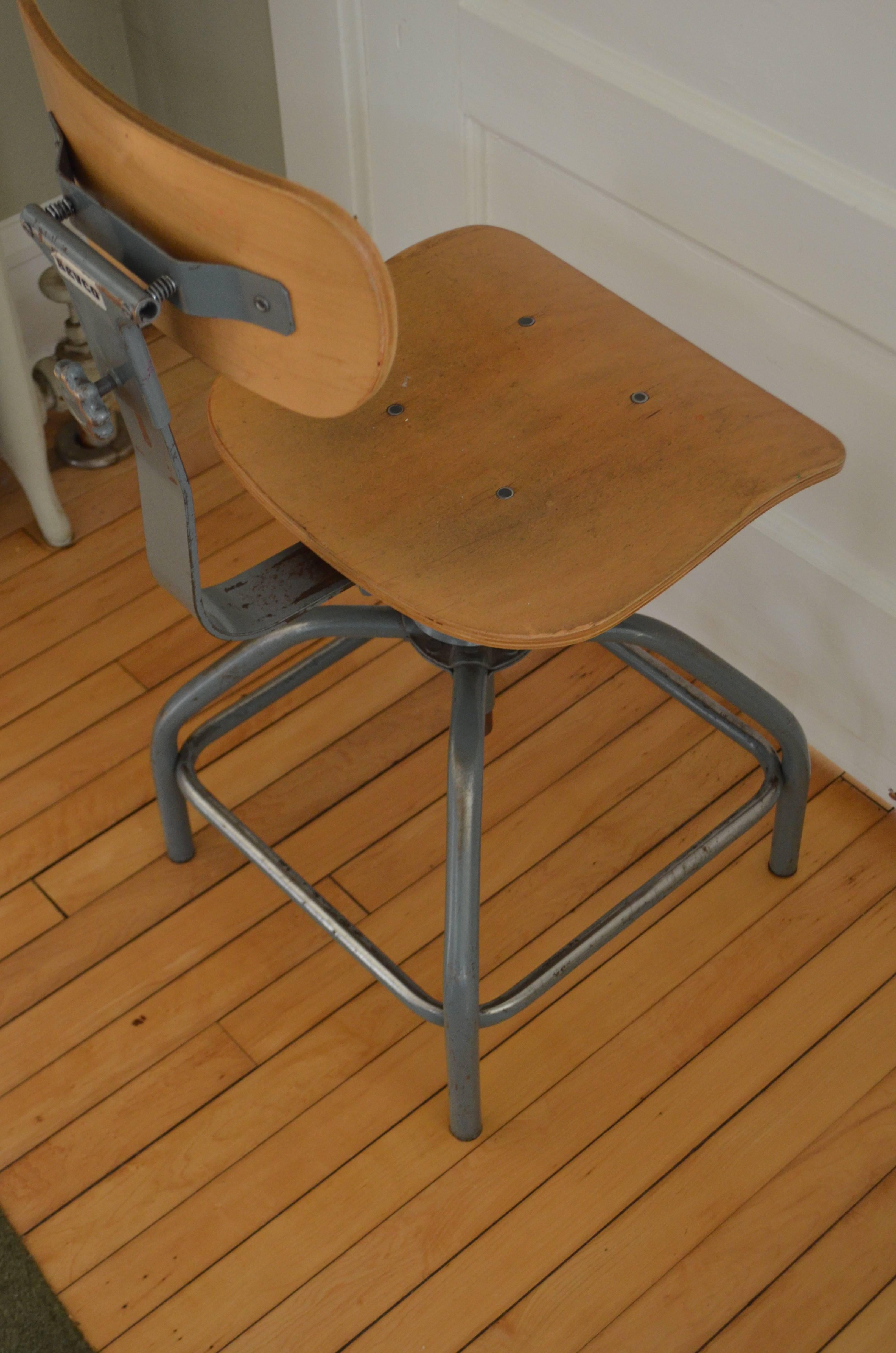 Industrial Steel Stool with Plywood Seat For Sale 8