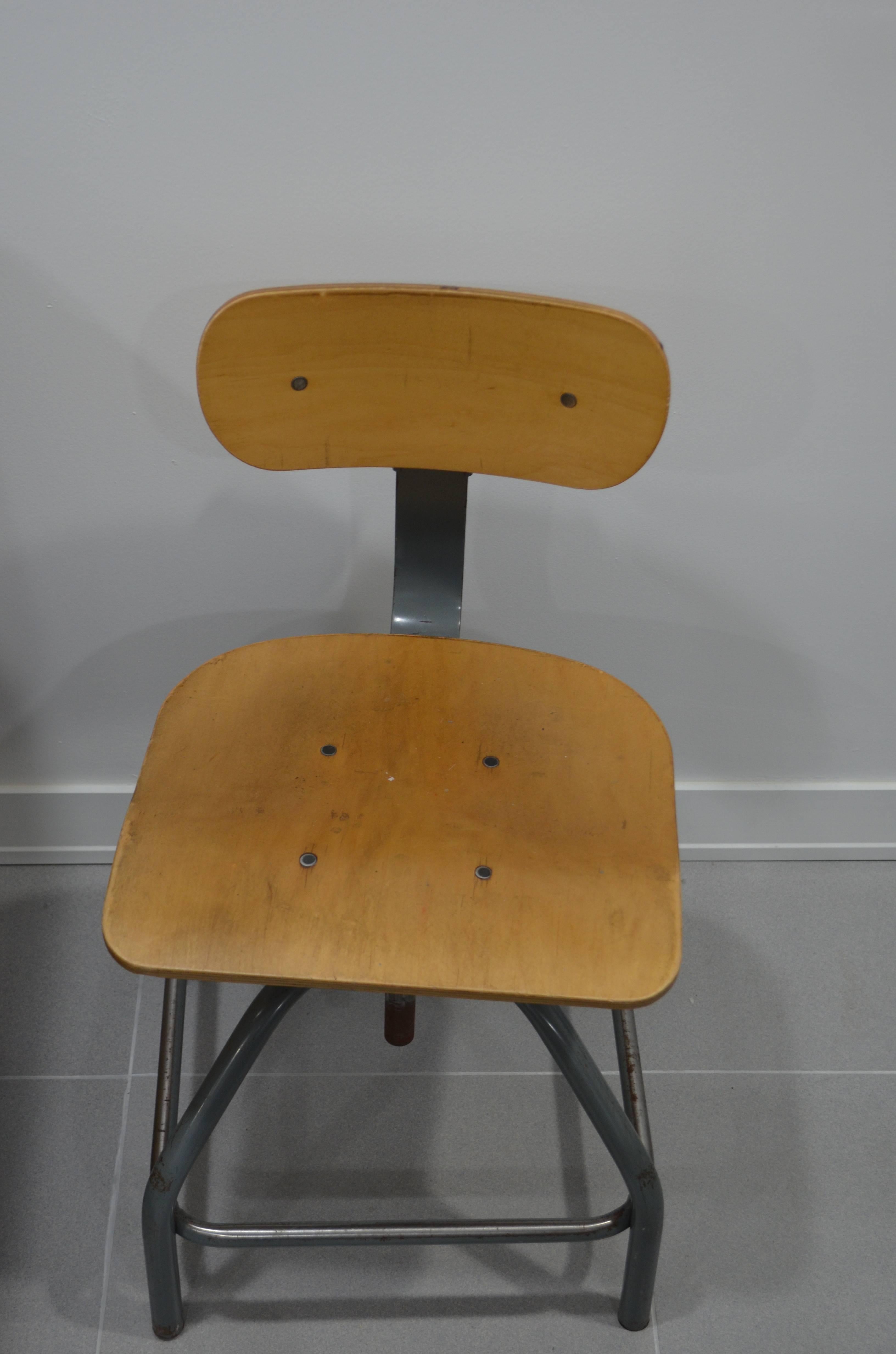 Post-Modern Industrial Steel Stool with Plywood Seat For Sale