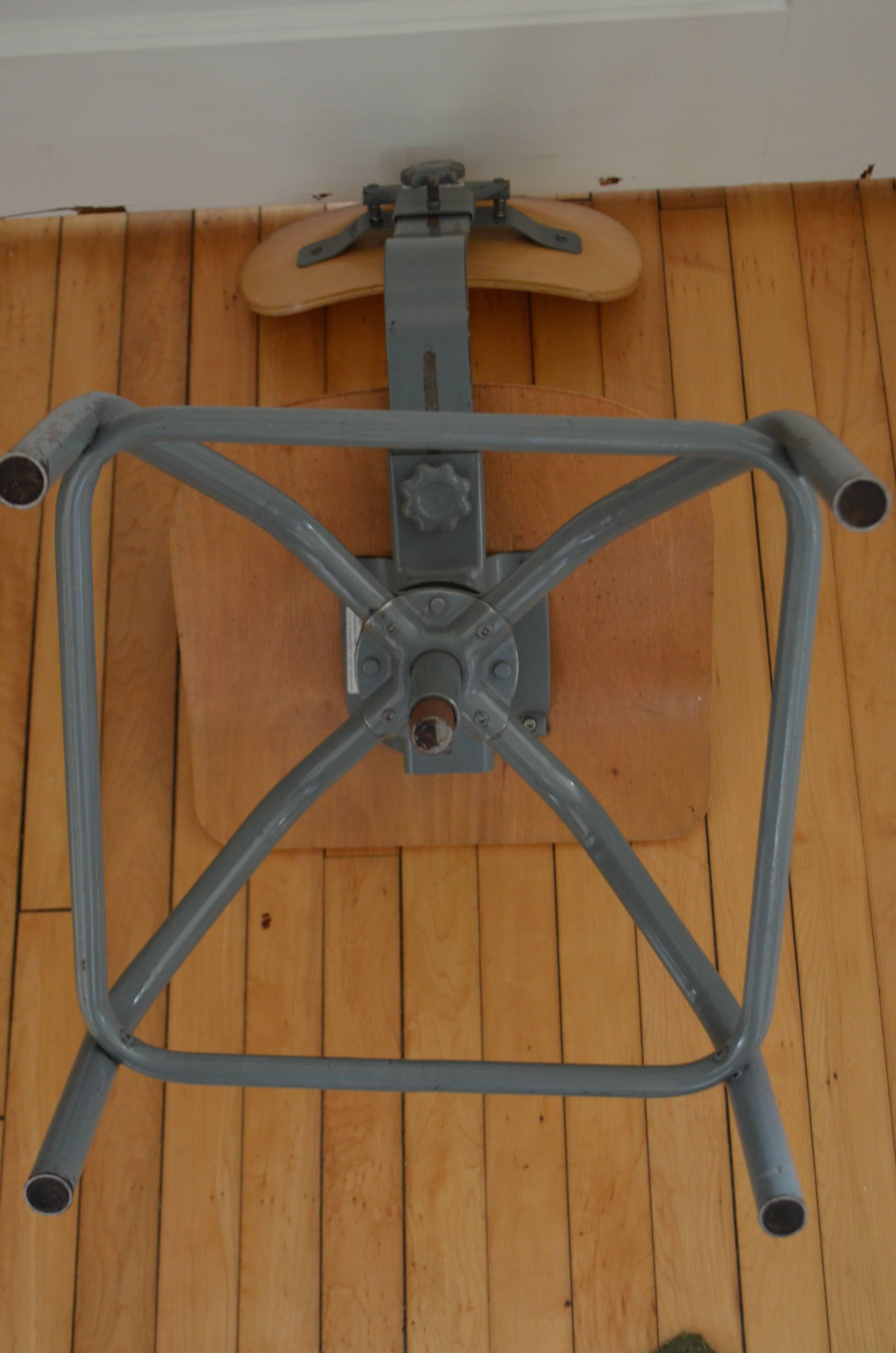 American Industrial Steel Stool with Plywood Seat For Sale