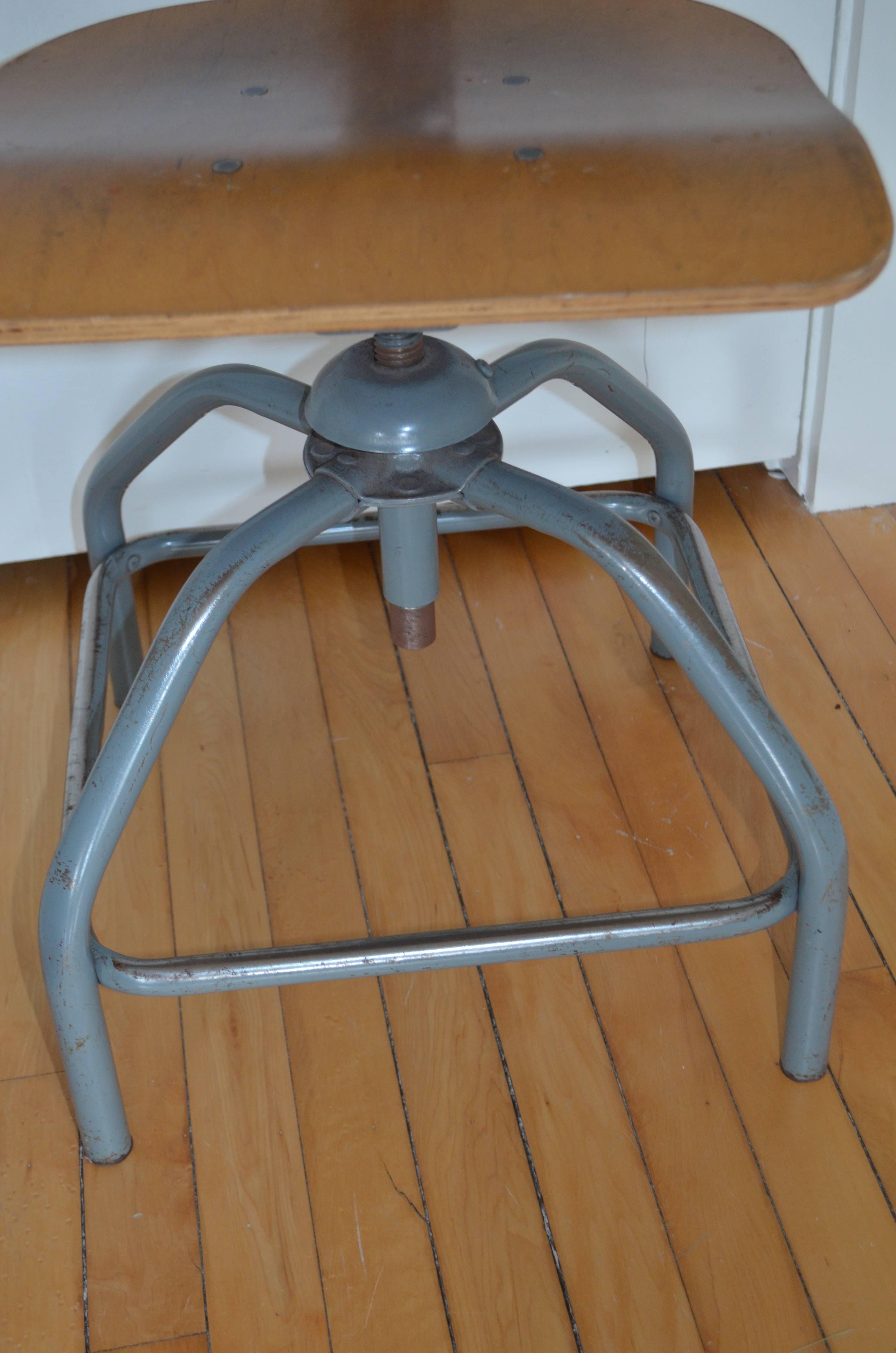 Industrial Steel Stool with Plywood Seat For Sale 1