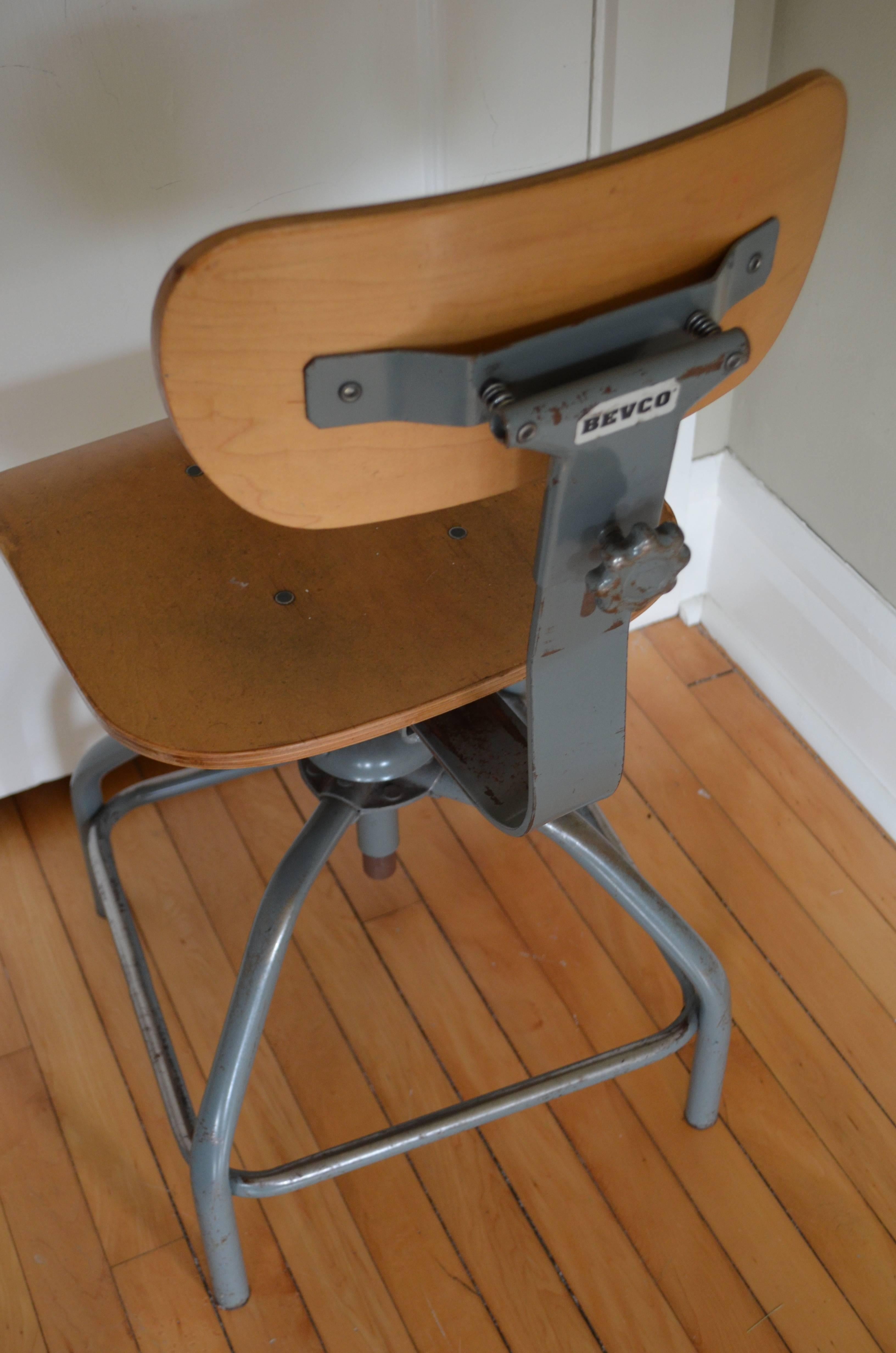 Industrial Steel Stool with Plywood Seat For Sale 2