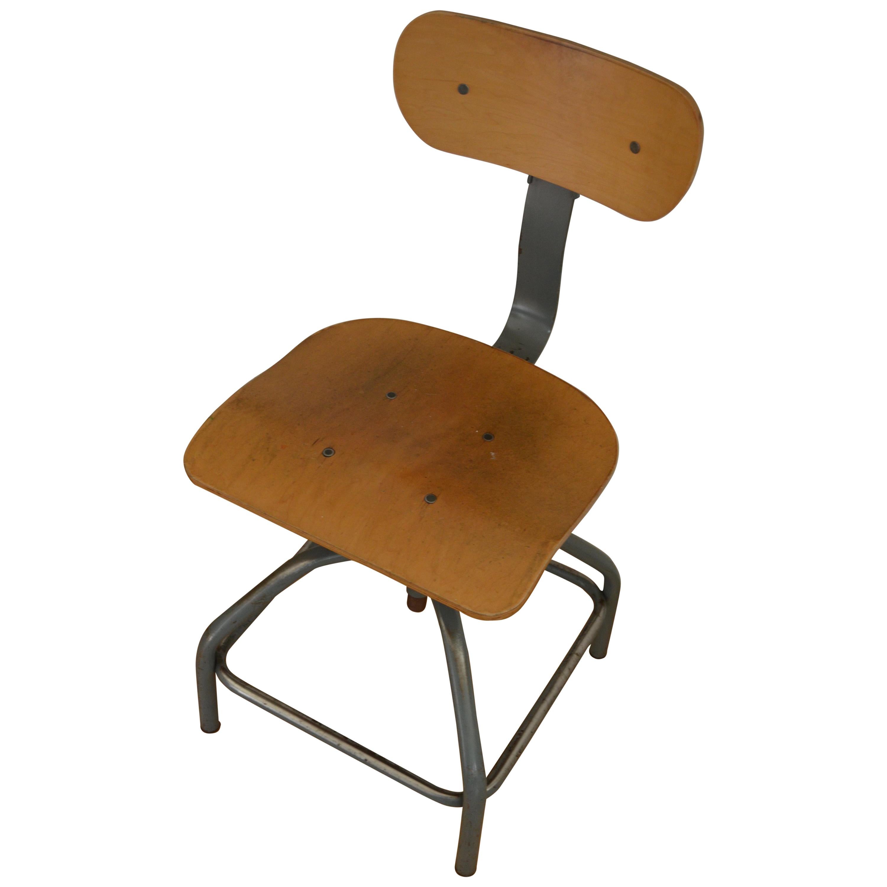 Industrial Steel Stool with Plywood Seat For Sale
