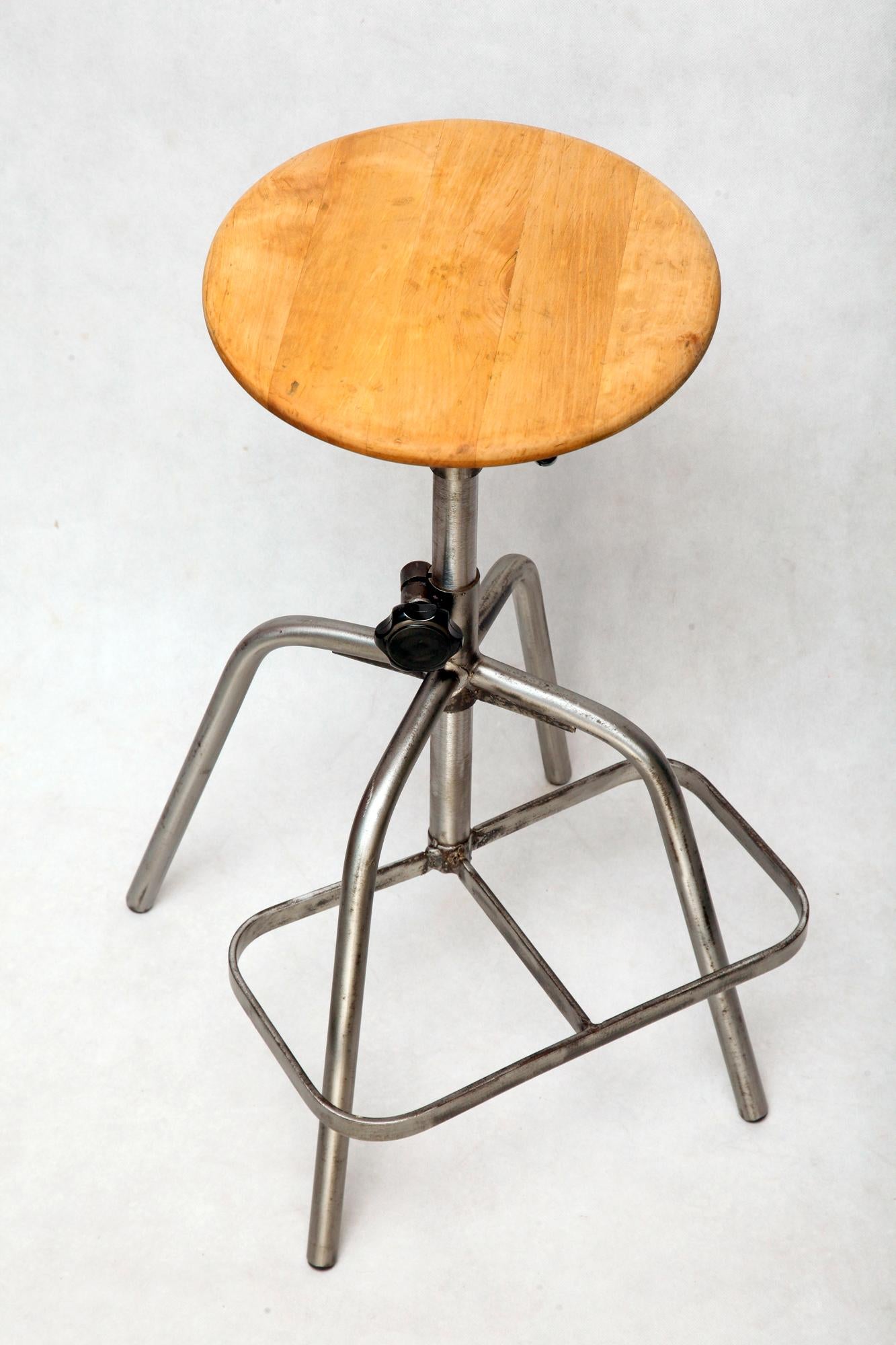 Industrial Steel Work Stool, Poland, 1970s In Excellent Condition For Sale In Warsaw, PL