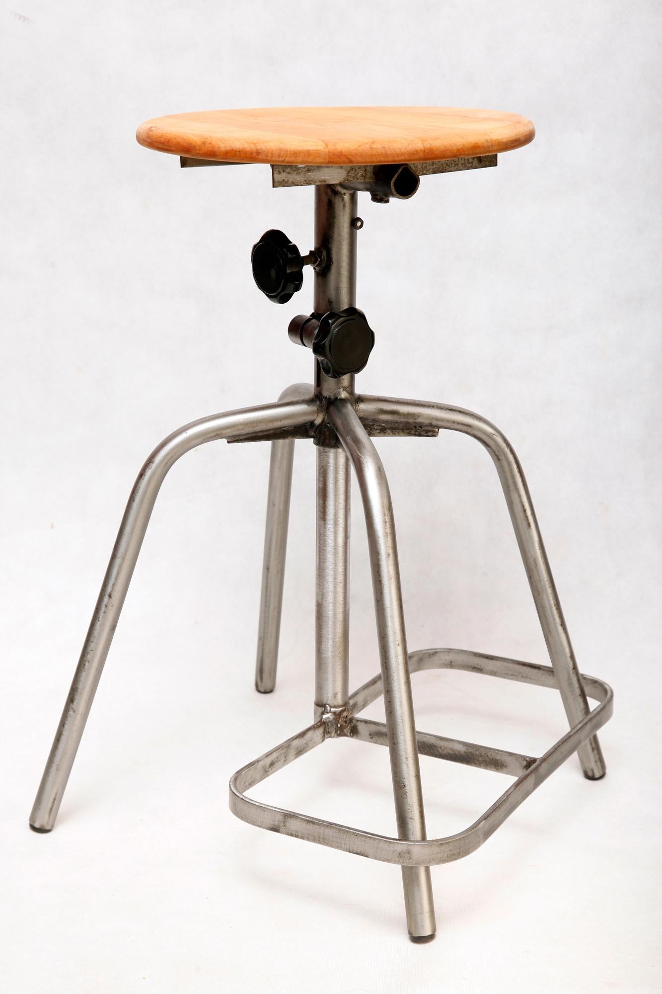 Late 20th Century Industrial Steel Work Stool, Poland, 1970s For Sale