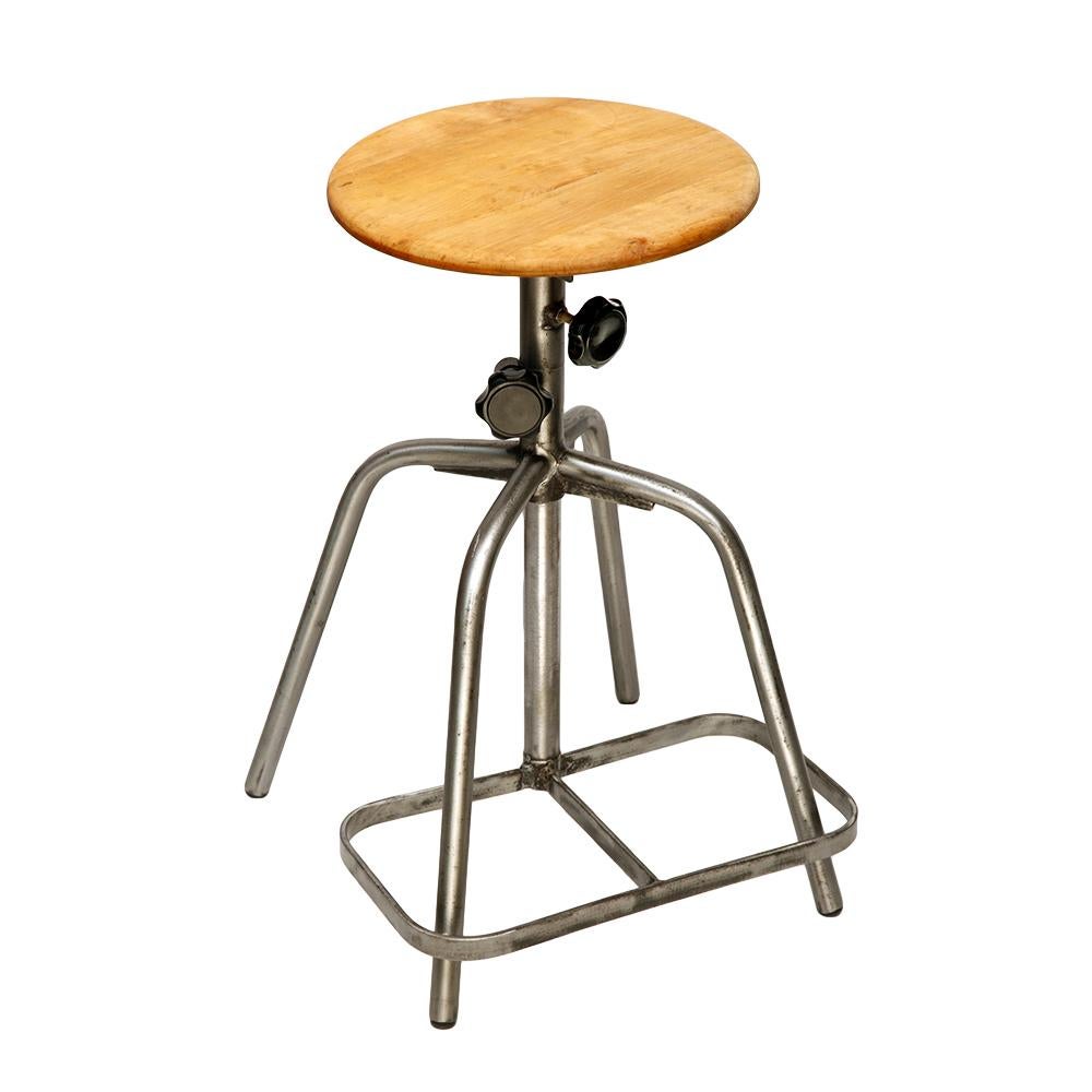 Industrial Steel Work Stool, Poland, 1970s For Sale