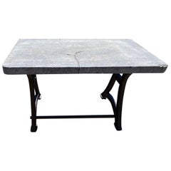 Antique Industrial Stone Top Kitchen Island Worktable