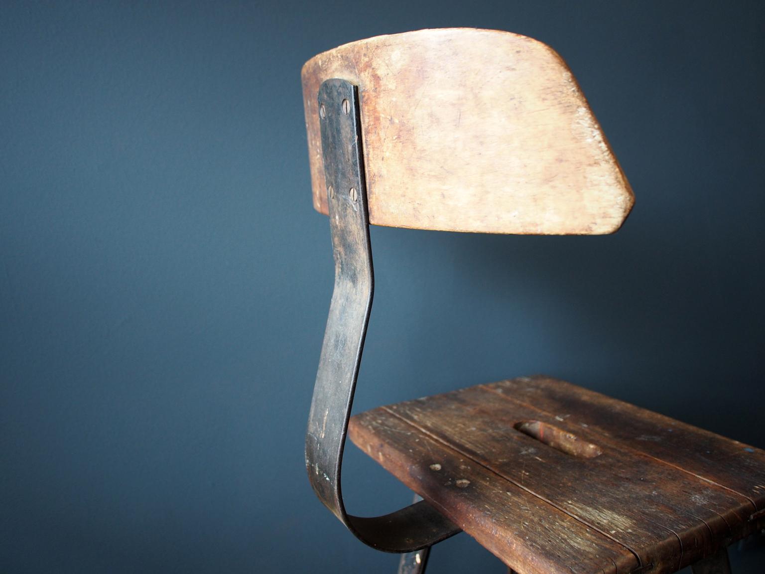 Industrial Stool or Chair by Rowac with Backrest, circa 1930 6