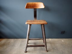 Industrial Stool or Chair by Rowac with Backrest, circa 1930