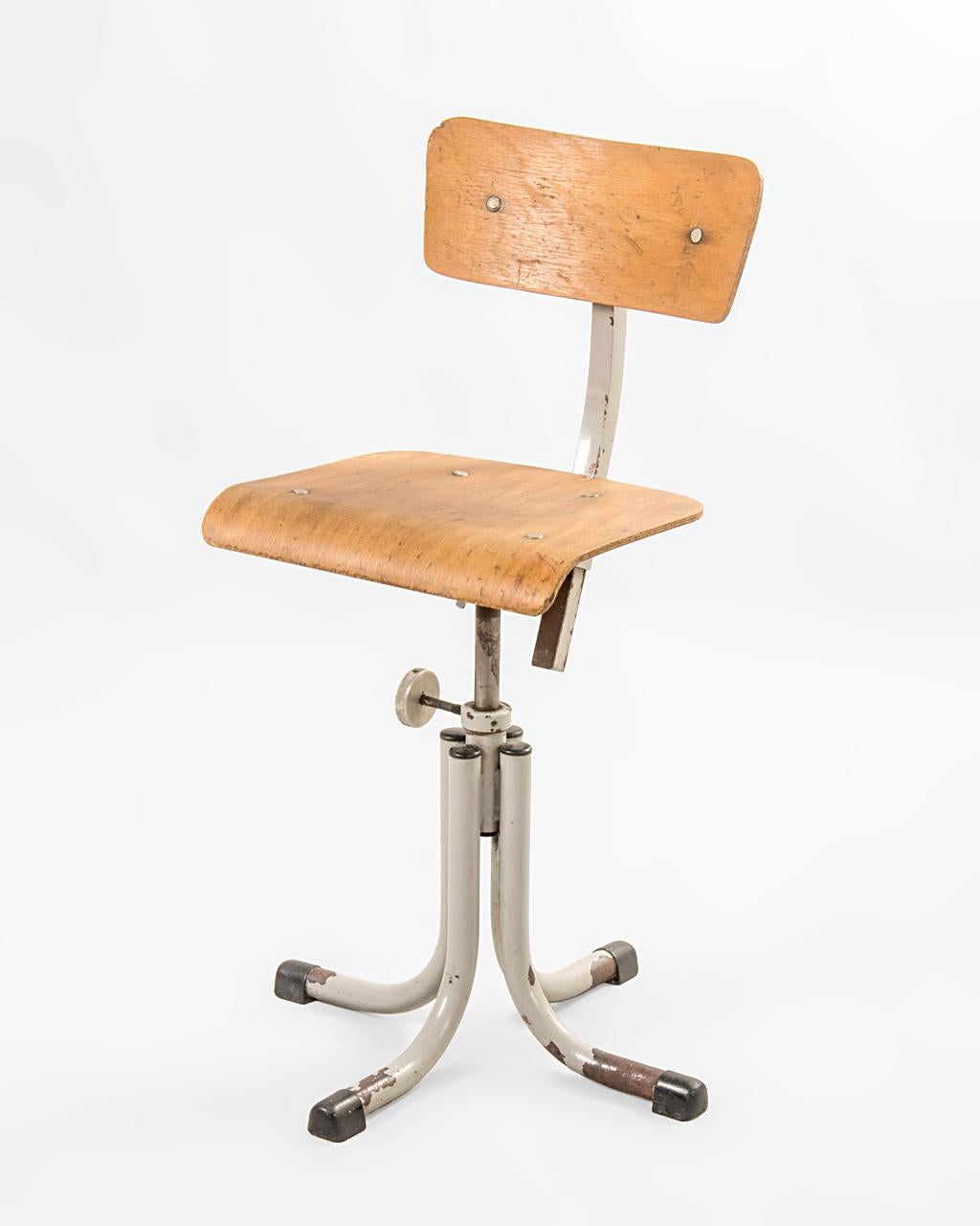 French Industrial Stool Made of Bentwood and Metal, France, circa 1950 For Sale
