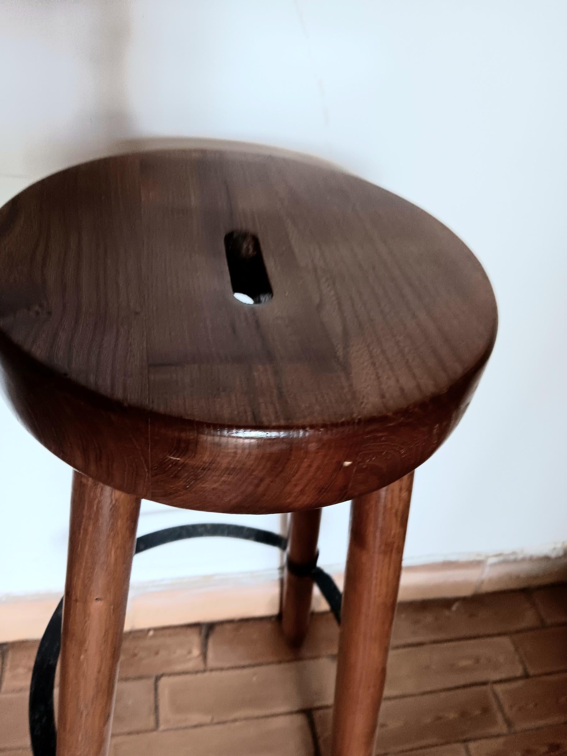 Bar Stools Industrial Style  Wood and Iron  Mid-Century Spain In Good Condition For Sale In Mombuey, Zamora