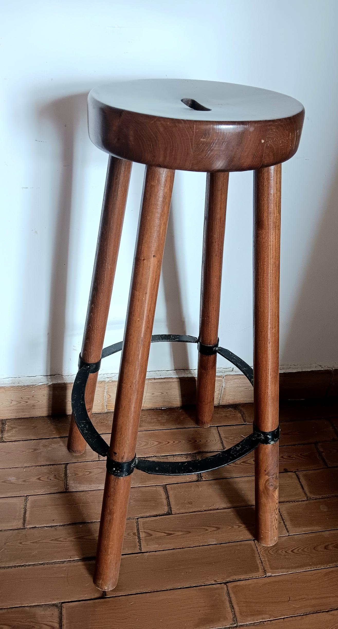 Bar Stools Industrial Style  Wood and Iron  Mid-Century Spain For Sale 2