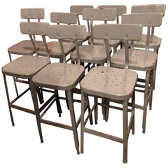 Used Industrial Stools of Painted Steel, Set of 4 remain, from High School Chem Lab