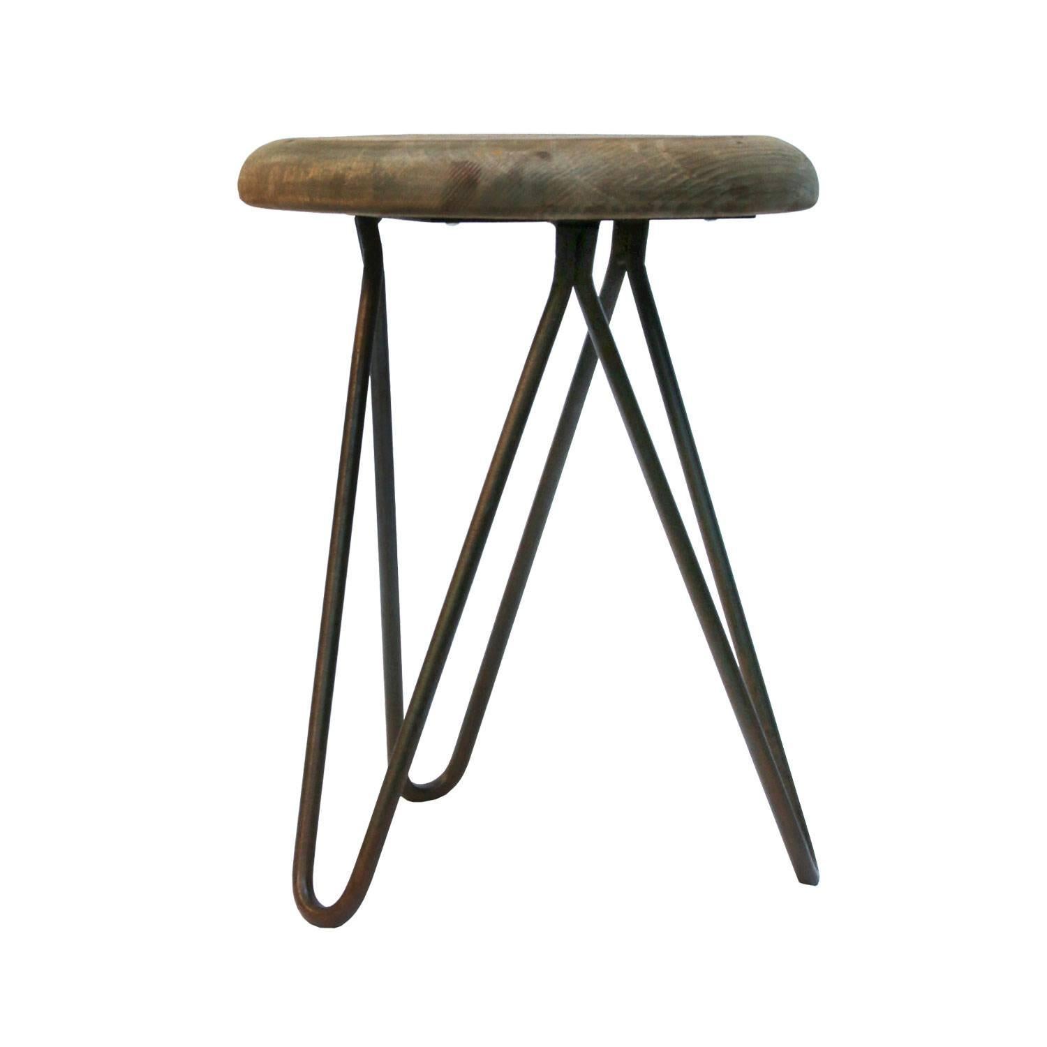 Industrial stools Vintage European Wood Steel Stools In Good Condition In Amsterdam, NL