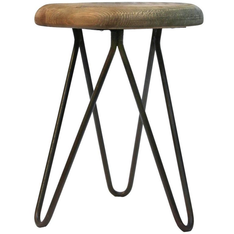 Vintage Industrial Wood and Steel Counter Island Adjustable Bar Stool