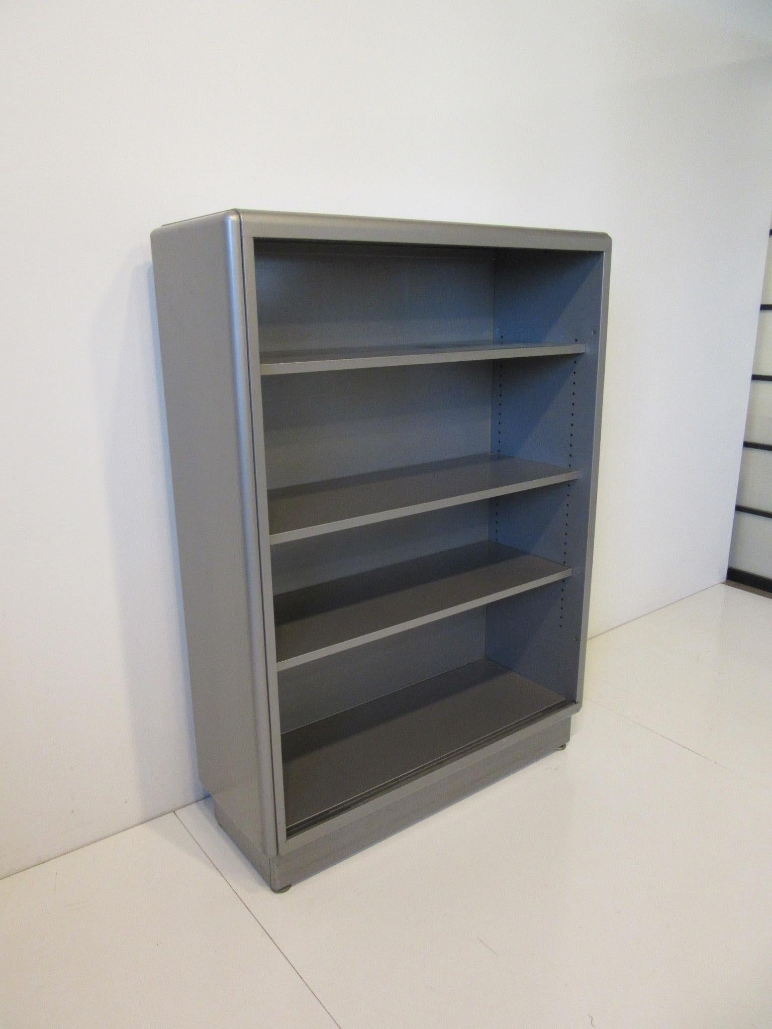 metal bookcases with glass doors