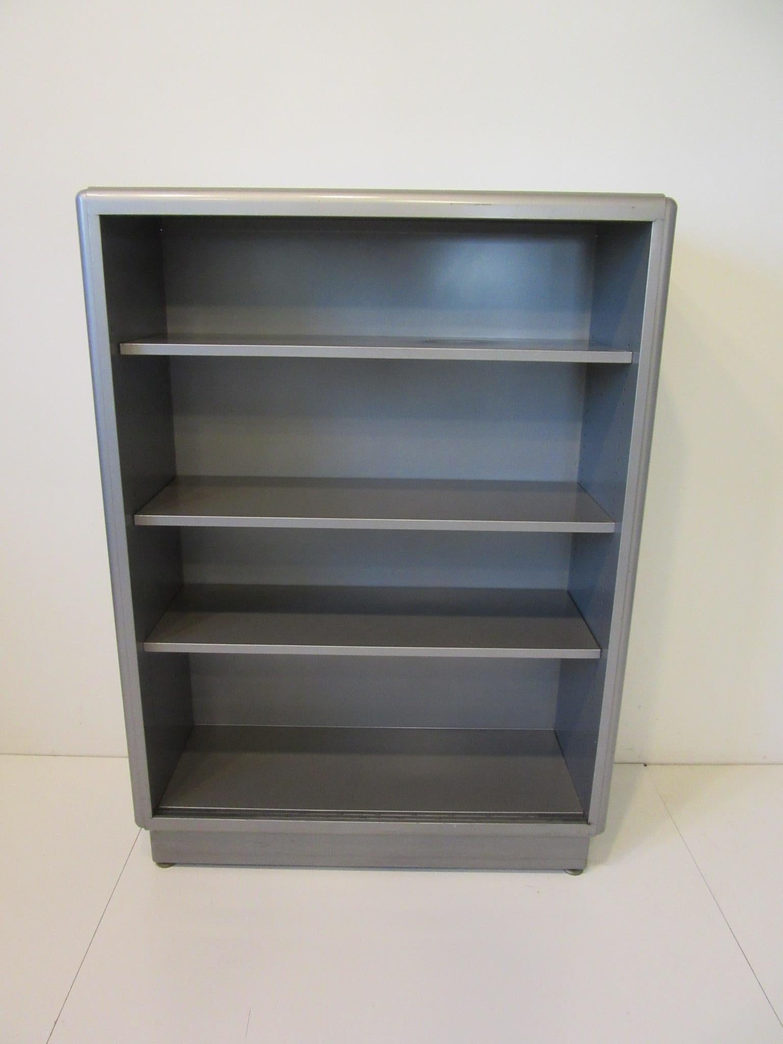 Industrial Streamline Metal / Glass Bookcase by ASE Equipment In Good Condition In Cincinnati, OH