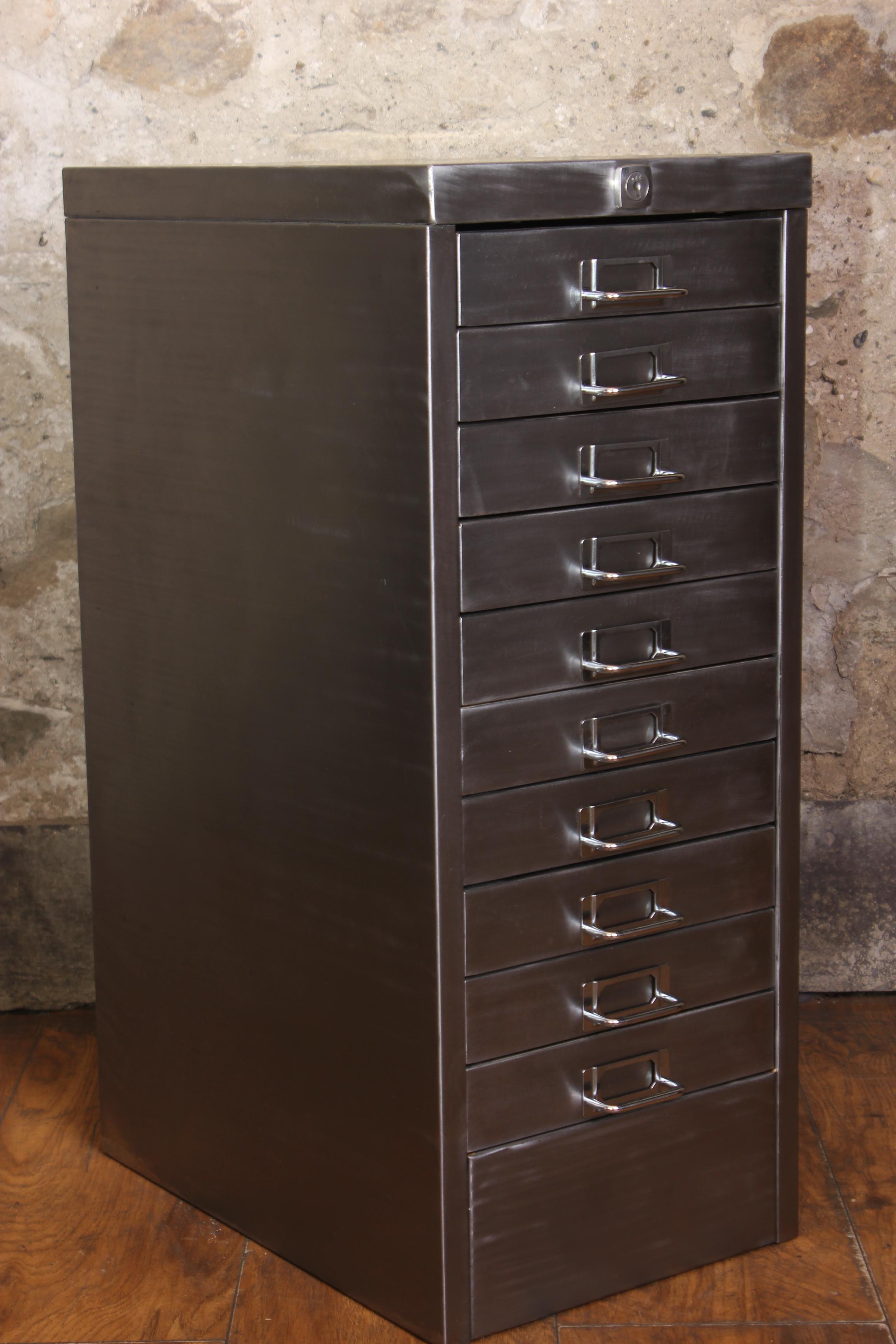 Machine-Made Industrial Stripped Metal 10-Drawer Filing Cabinet A4 Letter Size For Sale