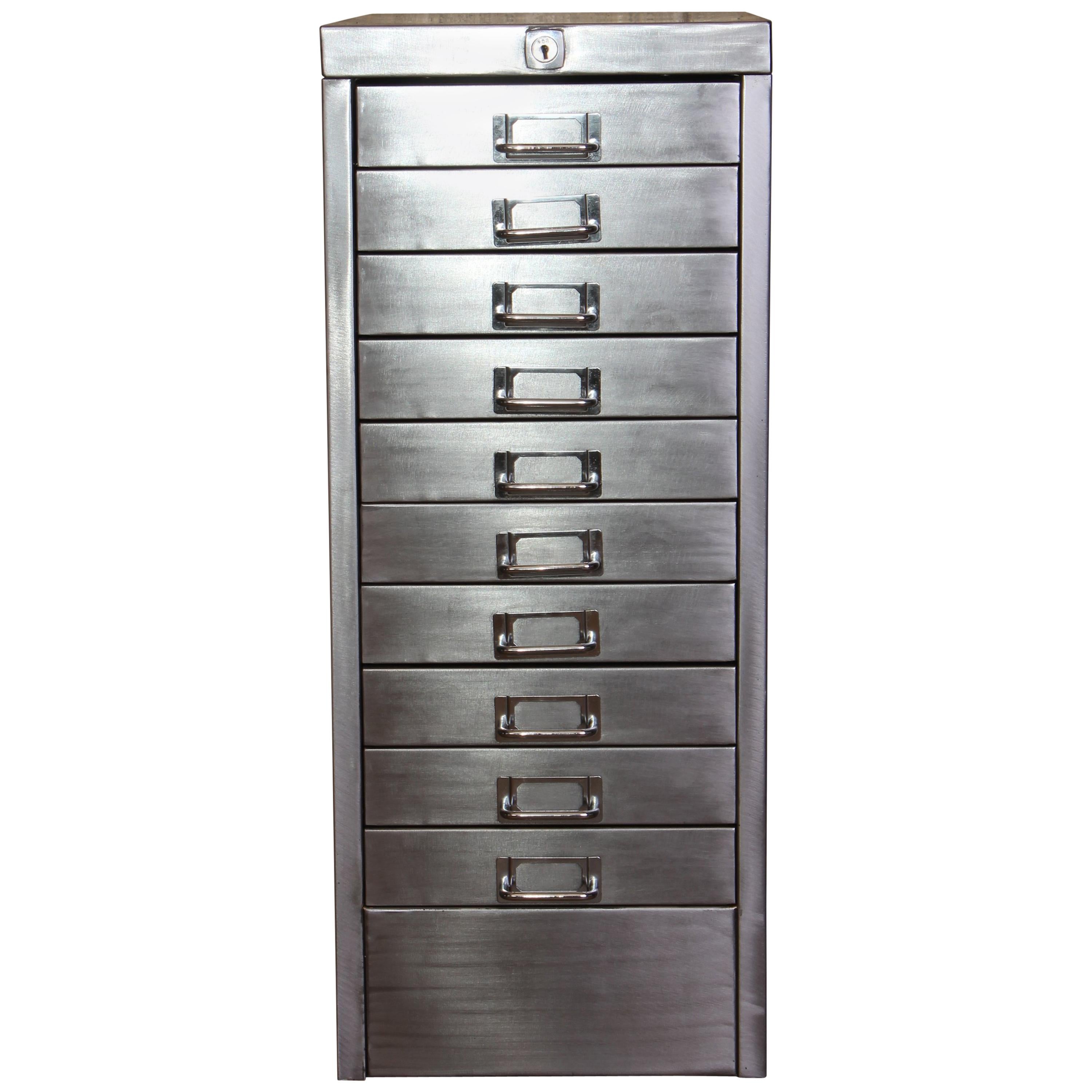 Industrial Stripped Metal 10-Drawer Filing Cabinet A4 Letter Size For Sale
