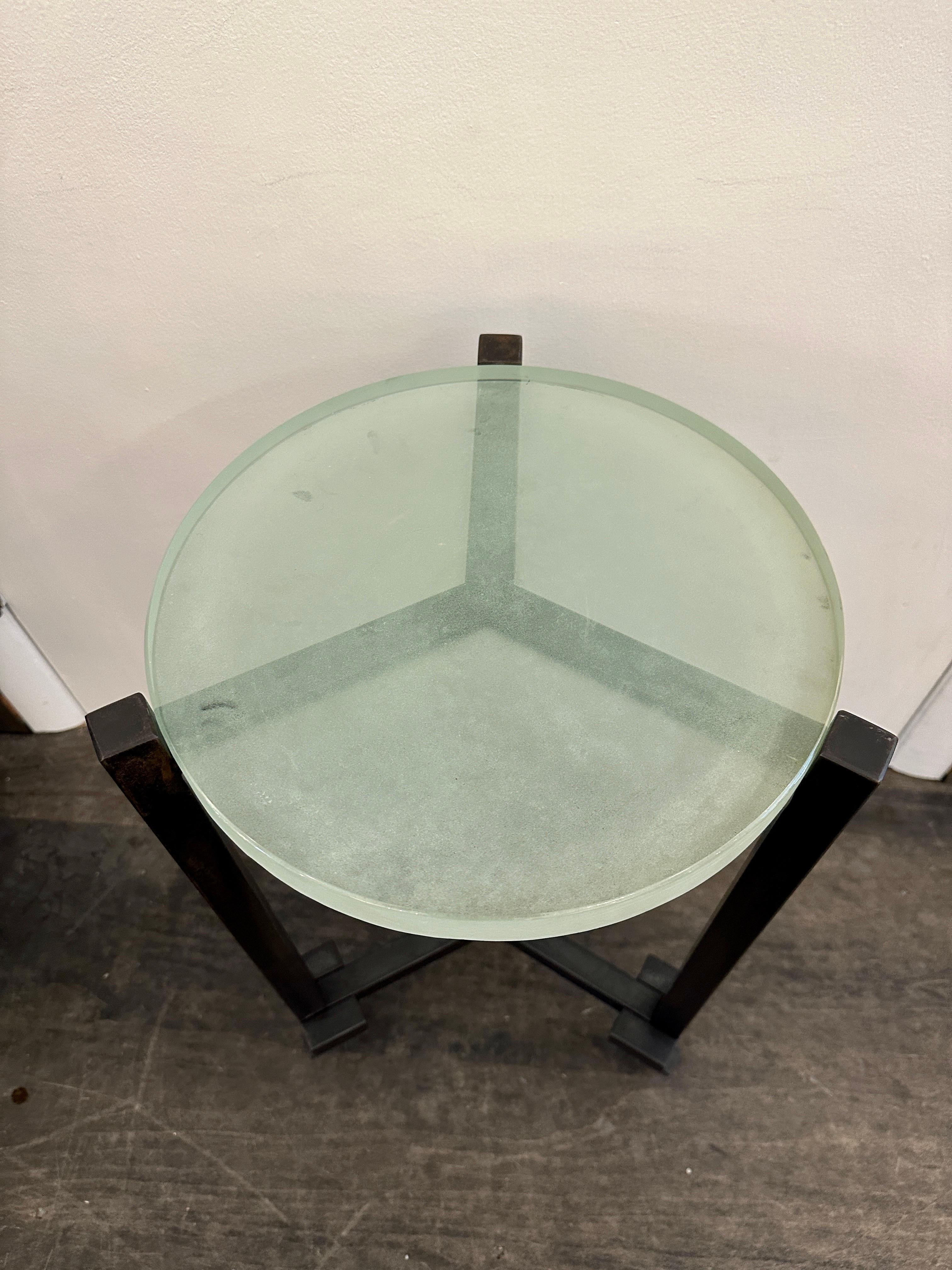 American Industrial Studio Occasional Table w/19th C. Glass, 4 available For Sale