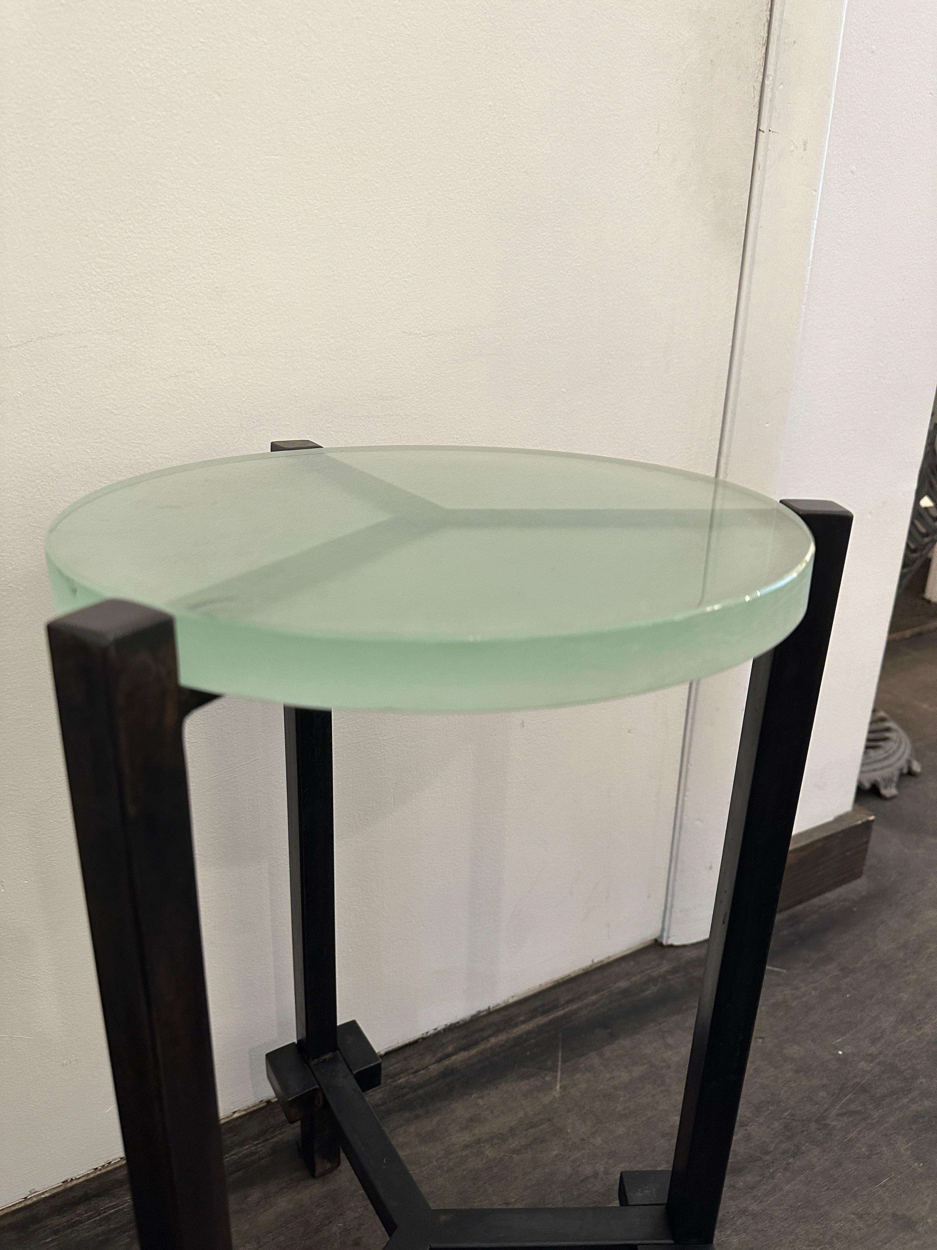 Industrial Studio Occasional Table w/19th C. Glass, 4 available In Excellent Condition For Sale In East Hampton, NY