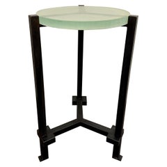 Table d'appoint Industrial Studio avec verre du 19e siècle, 4 disponibles