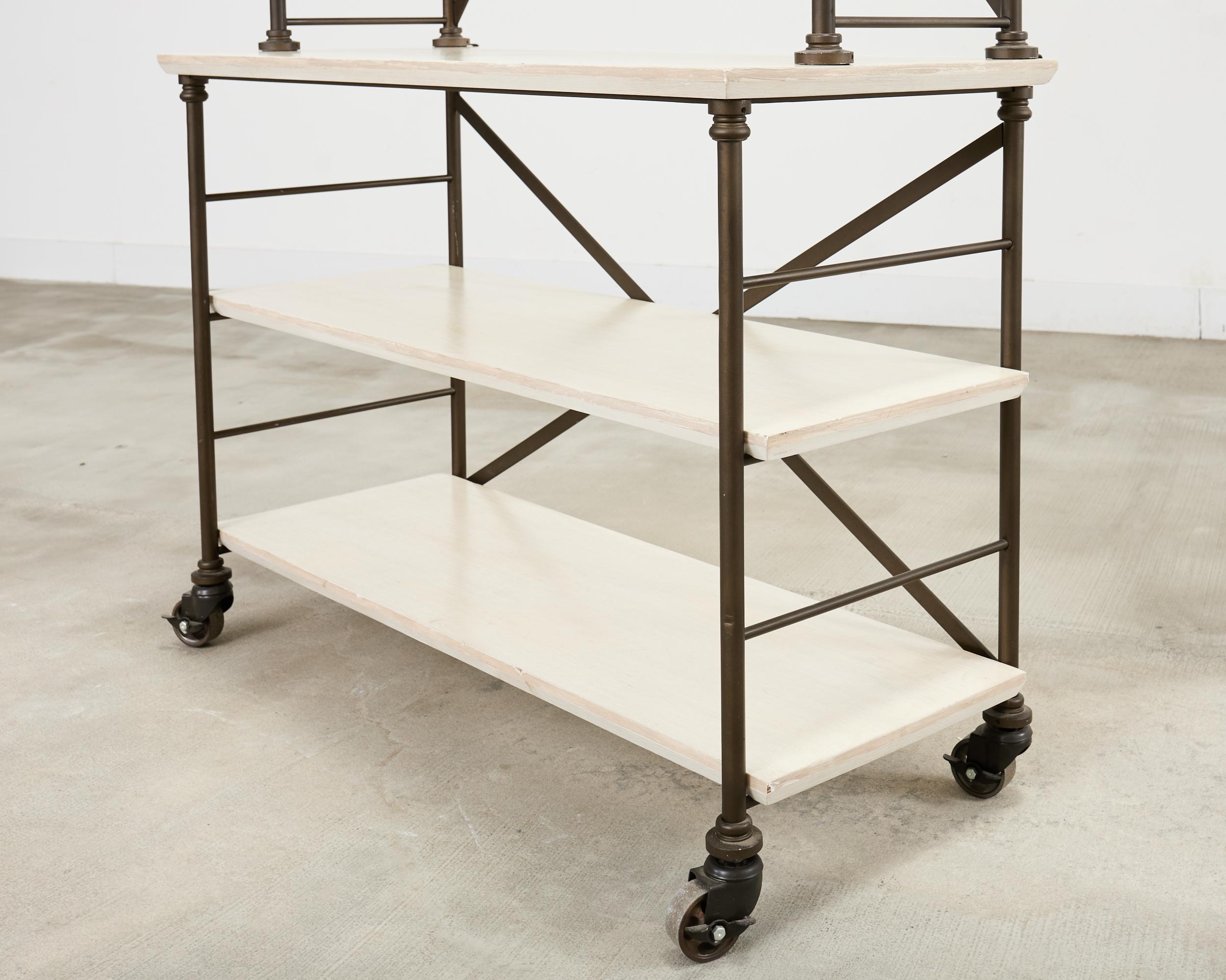 Industrial Style Bronzed Iron Rolling Bookcase Etagere by Suzanne Kasler For Sale 11