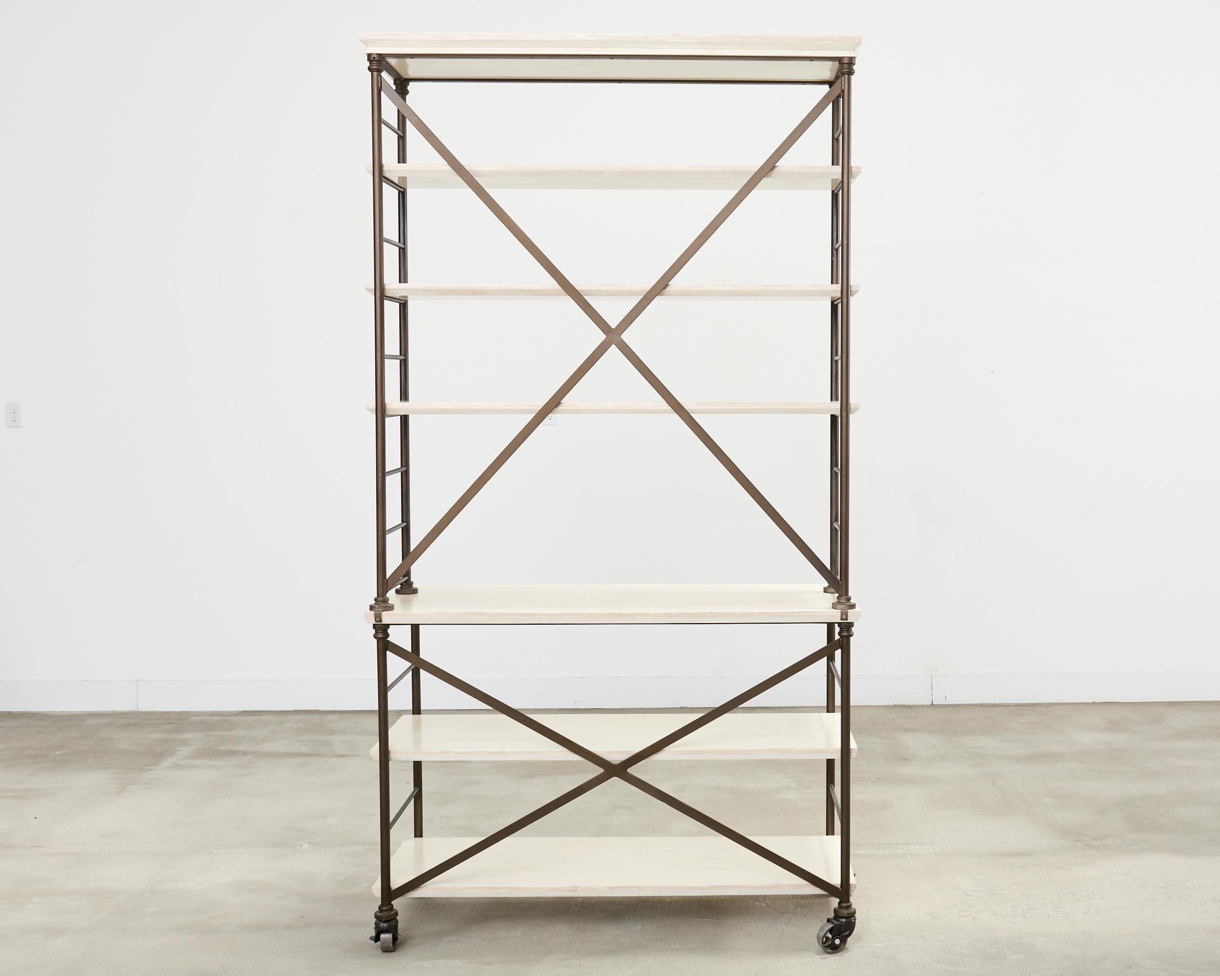 Industrial Style Bronzed Iron Rolling Bookcase Etagere by Suzanne Kasler For Sale 12