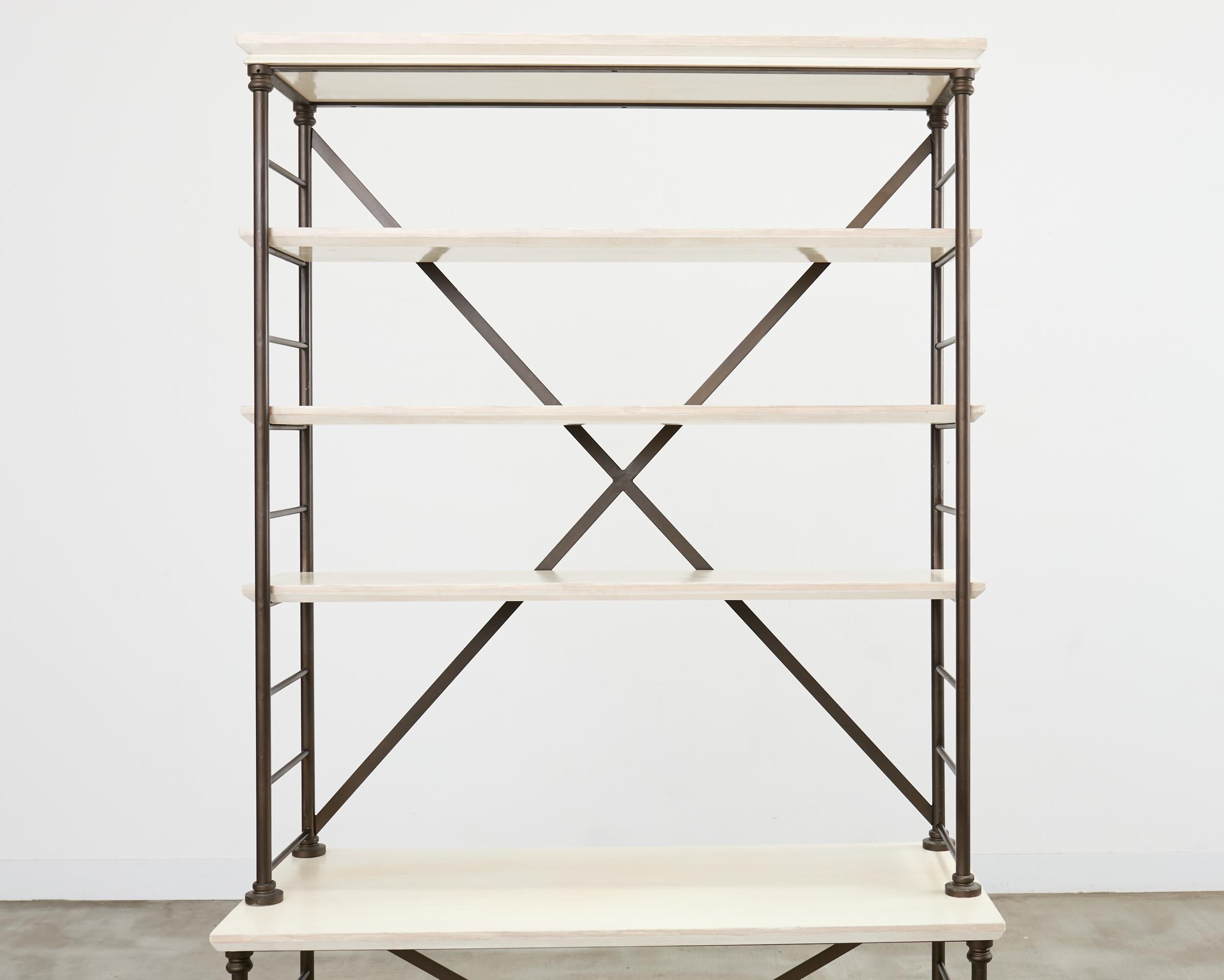 20th Century Industrial Style Bronzed Iron Rolling Bookcase Etagere by Suzanne Kasler For Sale