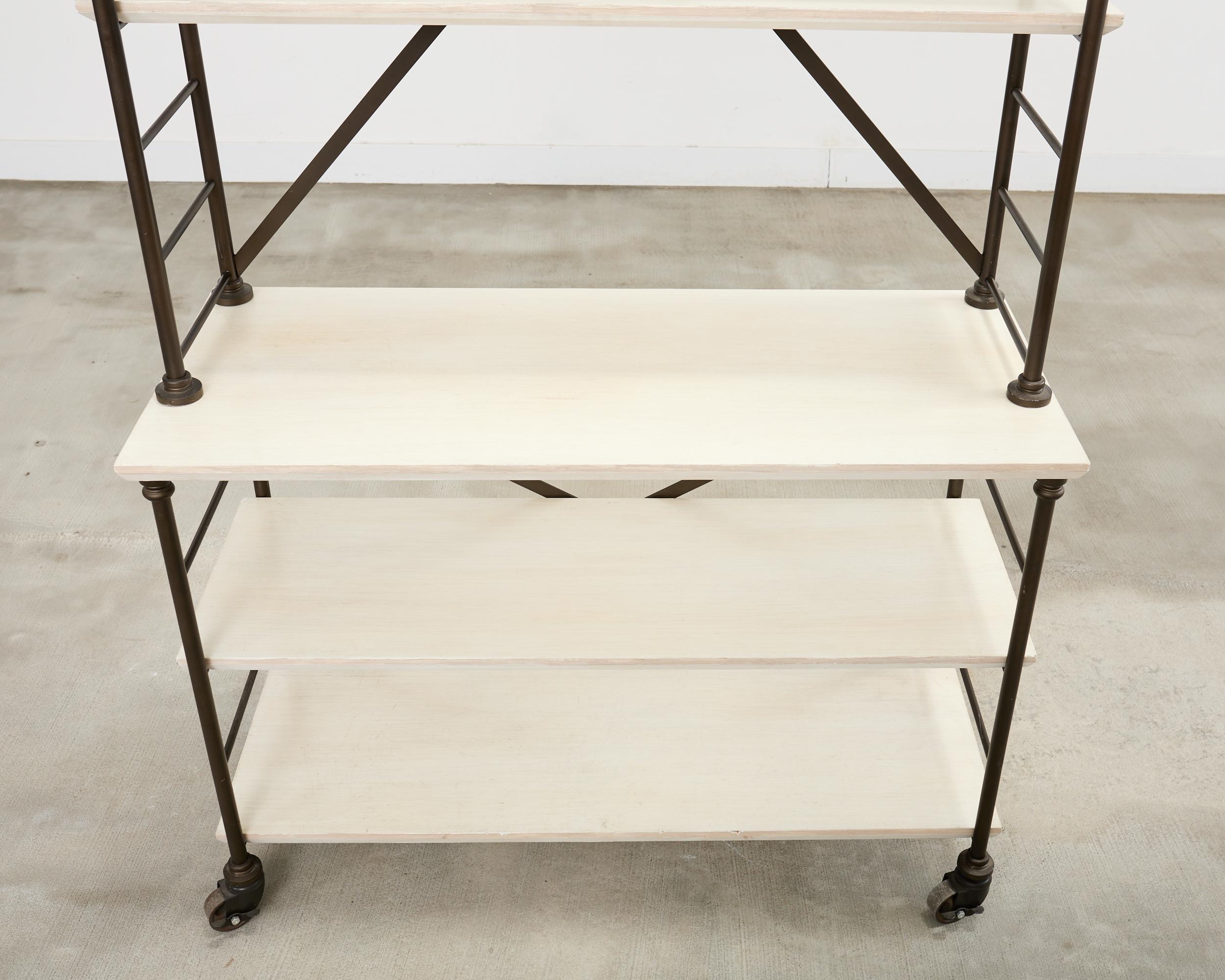 Industrial Style Bronzed Iron Rolling Bookcase Etagere by Suzanne Kasler For Sale 1