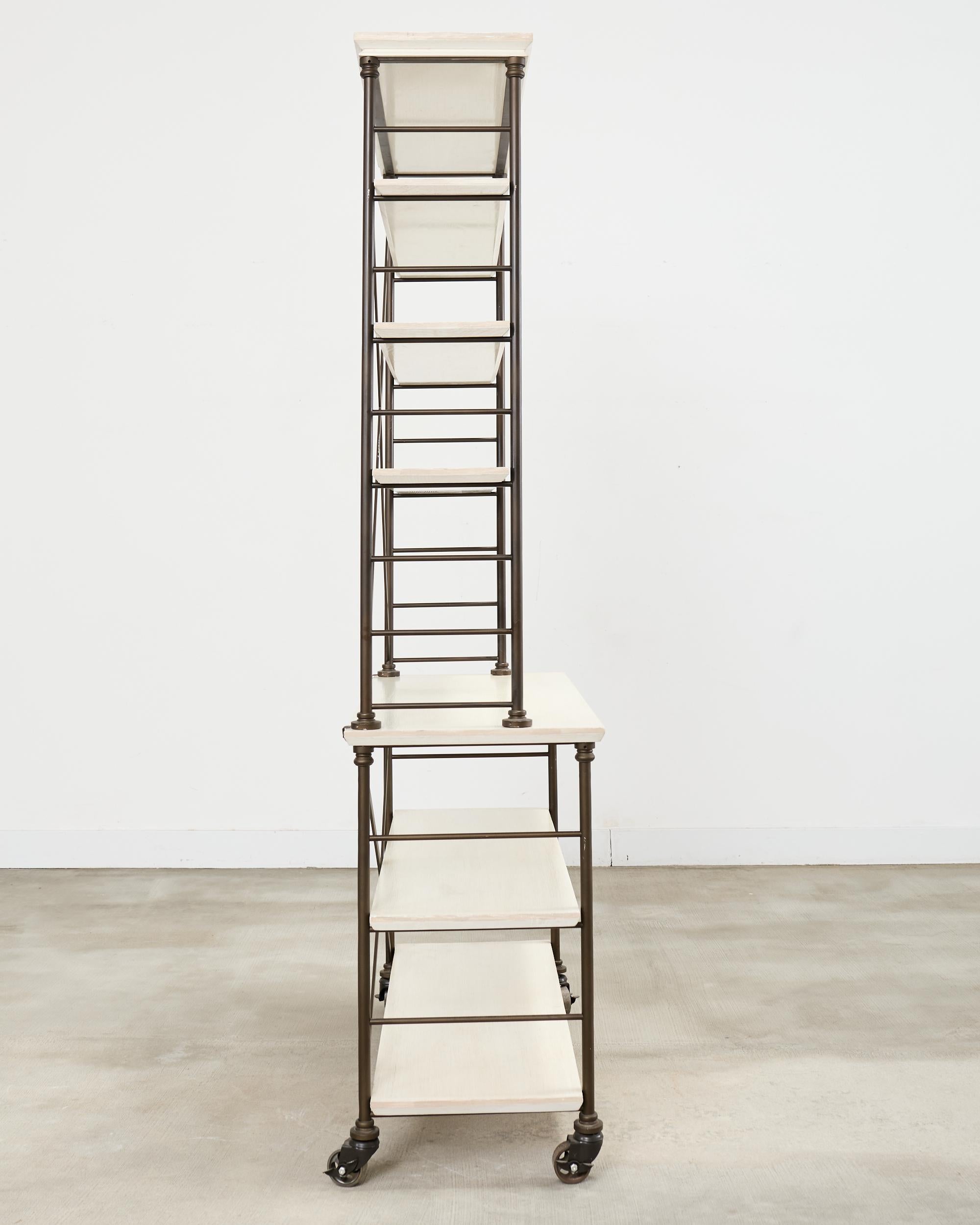 Industrial Style Bronzed Iron Rolling Bookcase Etagere by Suzanne Kasler For Sale 2